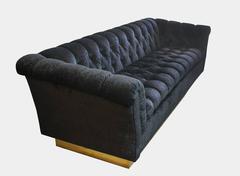 Hollywood Regency Chesterfield in Black Velvet with Brass Base