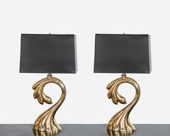 Mid-Century Pierre Cardin Signature Brass Table Lamps