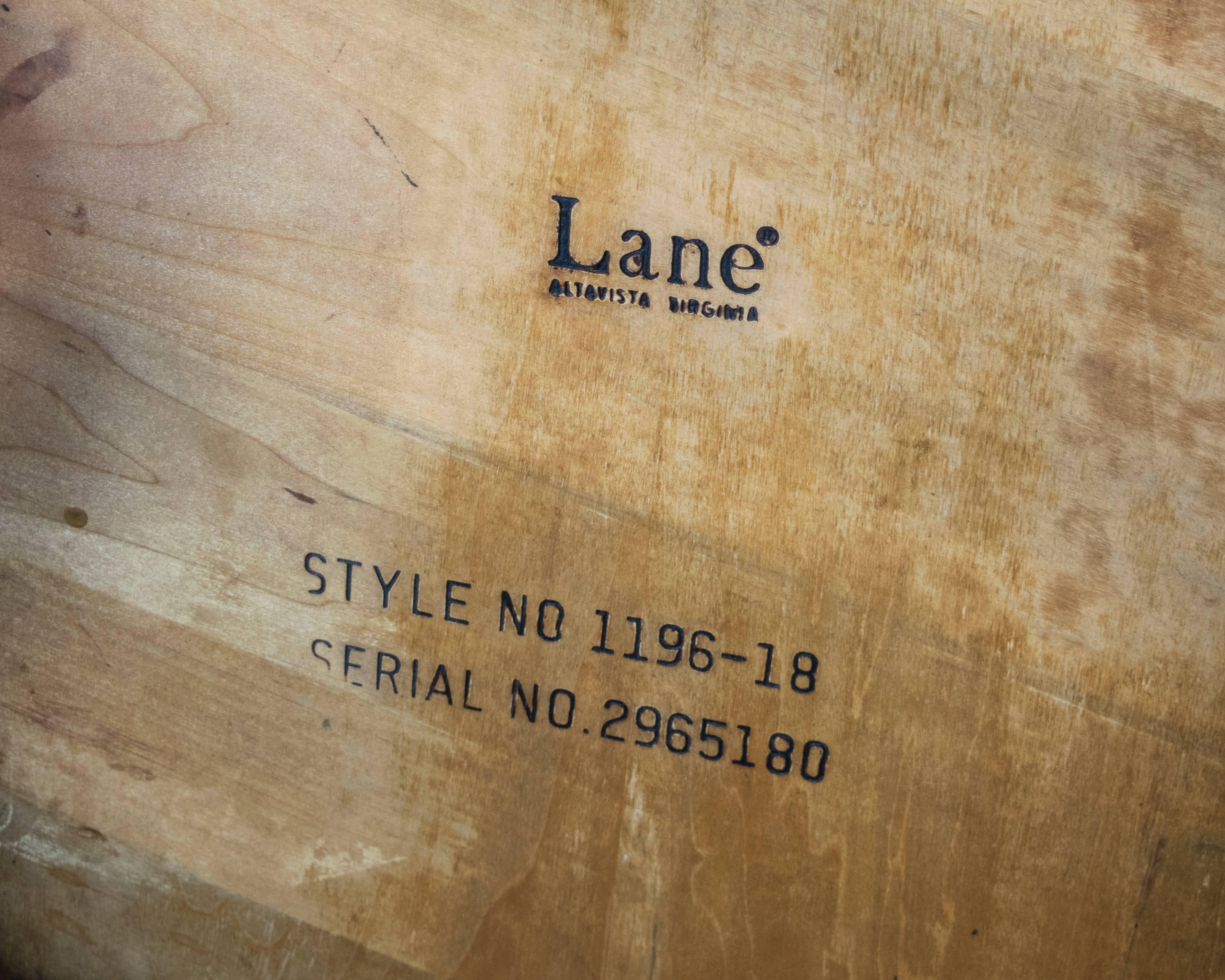 Pair of Lane Walnut Parson Tables with Four Square Inlay Top For Sale 1