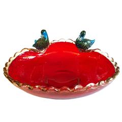 Archimede Seguso Murano Aventurine Pulegoso Glass Duck Bowl