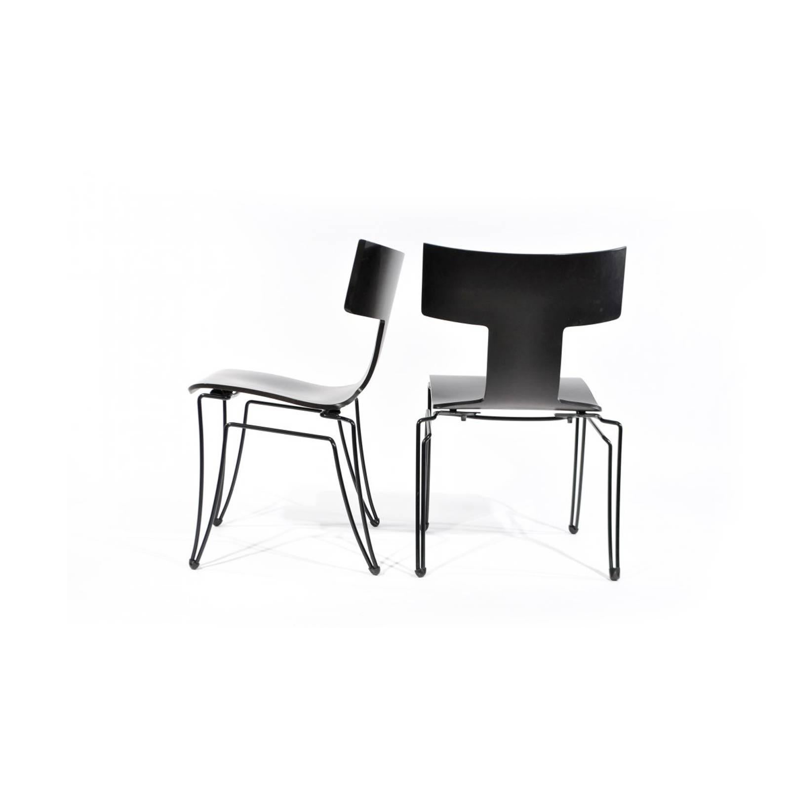 Iconic Anziano chairs by John Hutton for Donghia. The chairs have been refinished and are in mint condition.