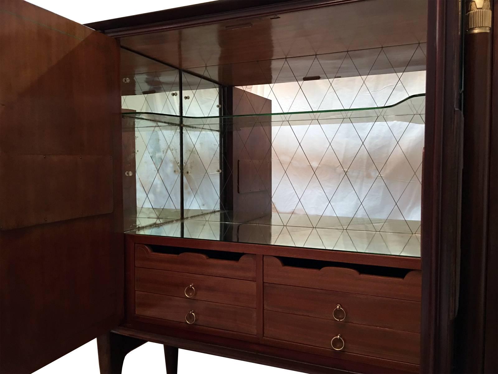 Spectacular Italian Mahogany and Gilt Bronze Bar Cabinet by Paolo Buffa In Excellent Condition In New York, NY