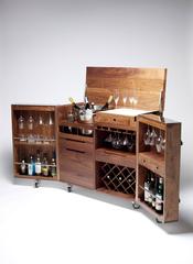 Mobile Bar and Wine Cabinet in Walnut and Stainless Steel by Naihan Li