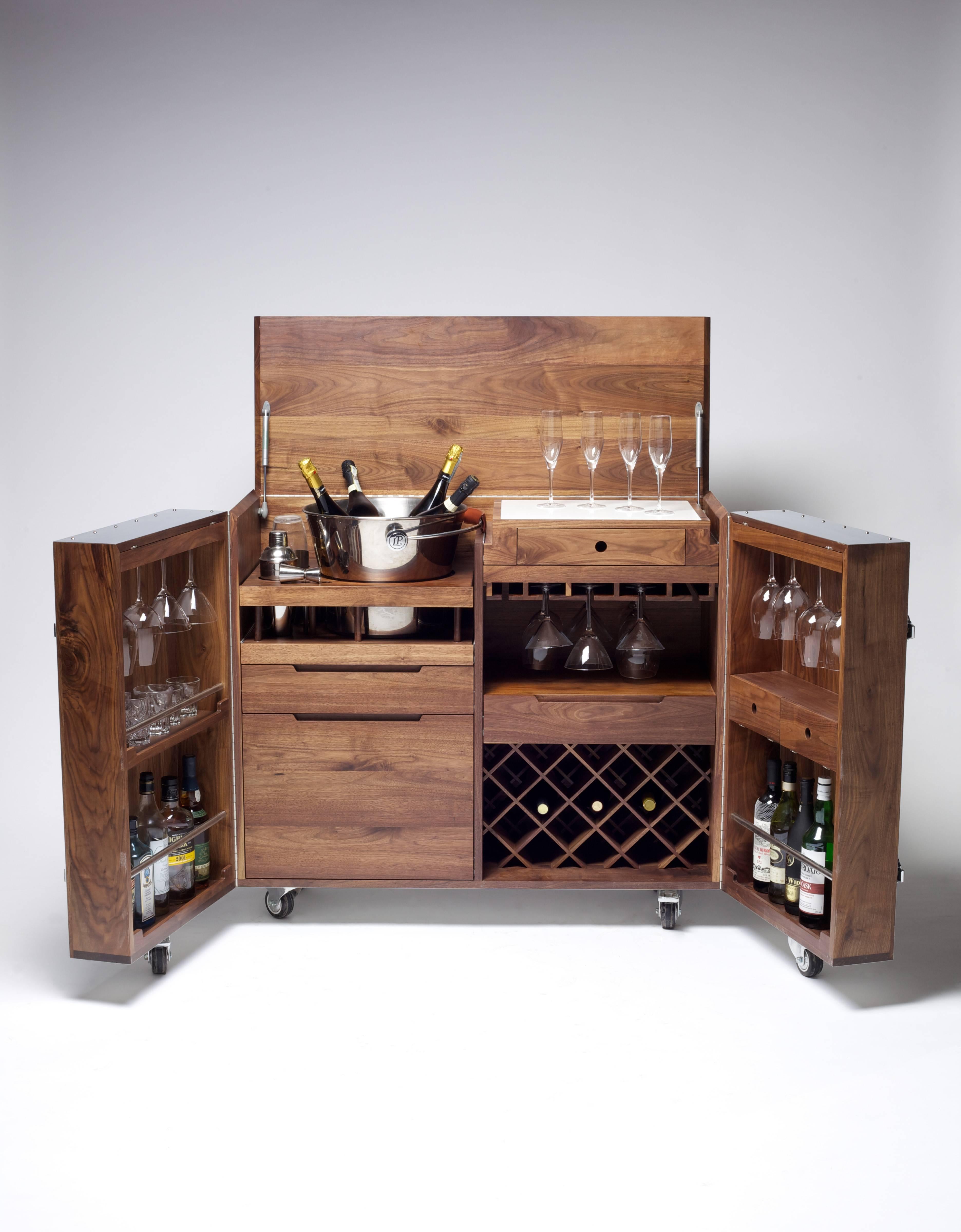 Mobile Bar and Wine Cabinet in Walnut and Stainless Steel by Naihan Li 2