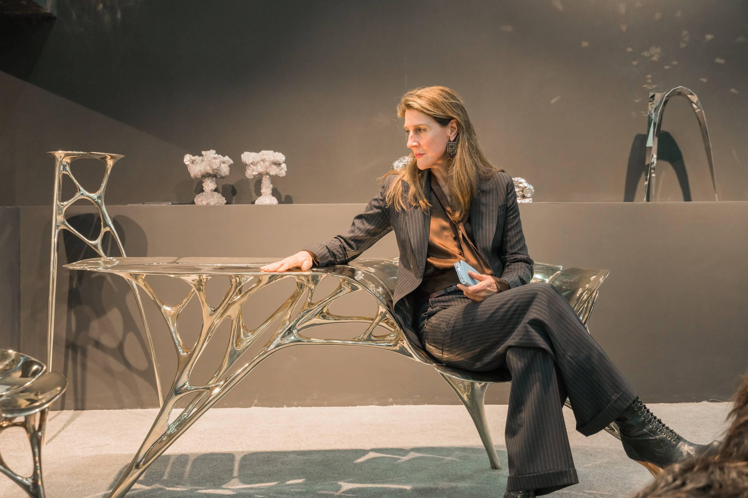 Contemporary Polished Brass Lotus Console Table/Telephone Table/Entryway Table in Gold Color