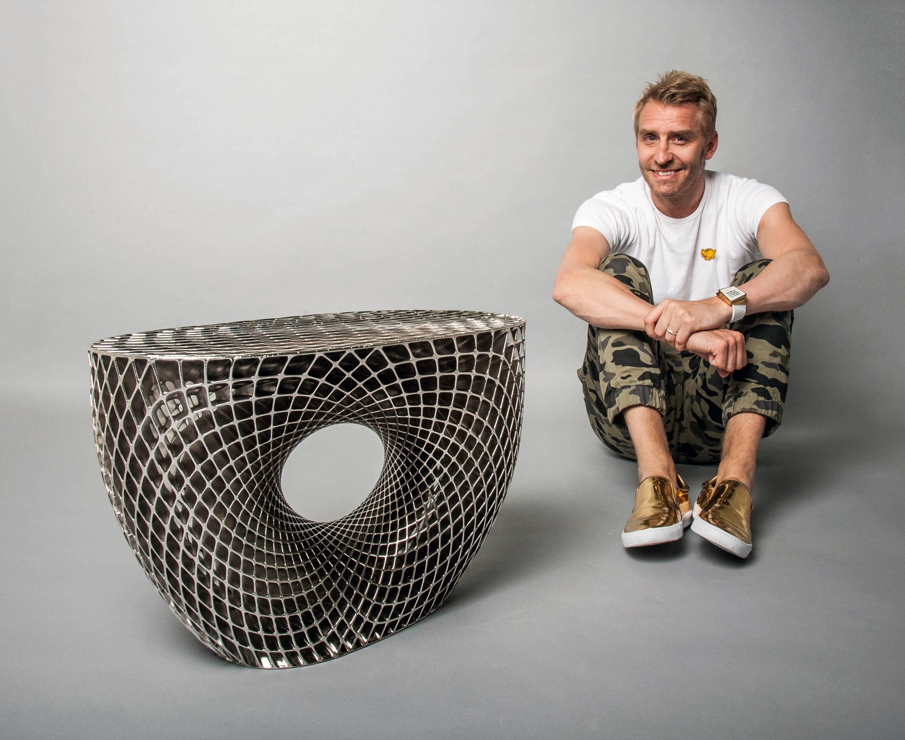 Américain Tabouret/chaise d'appoint Avoid en rhodium imprimé en 3D avec plaque en rhodium de Janne Kyttanen en vente