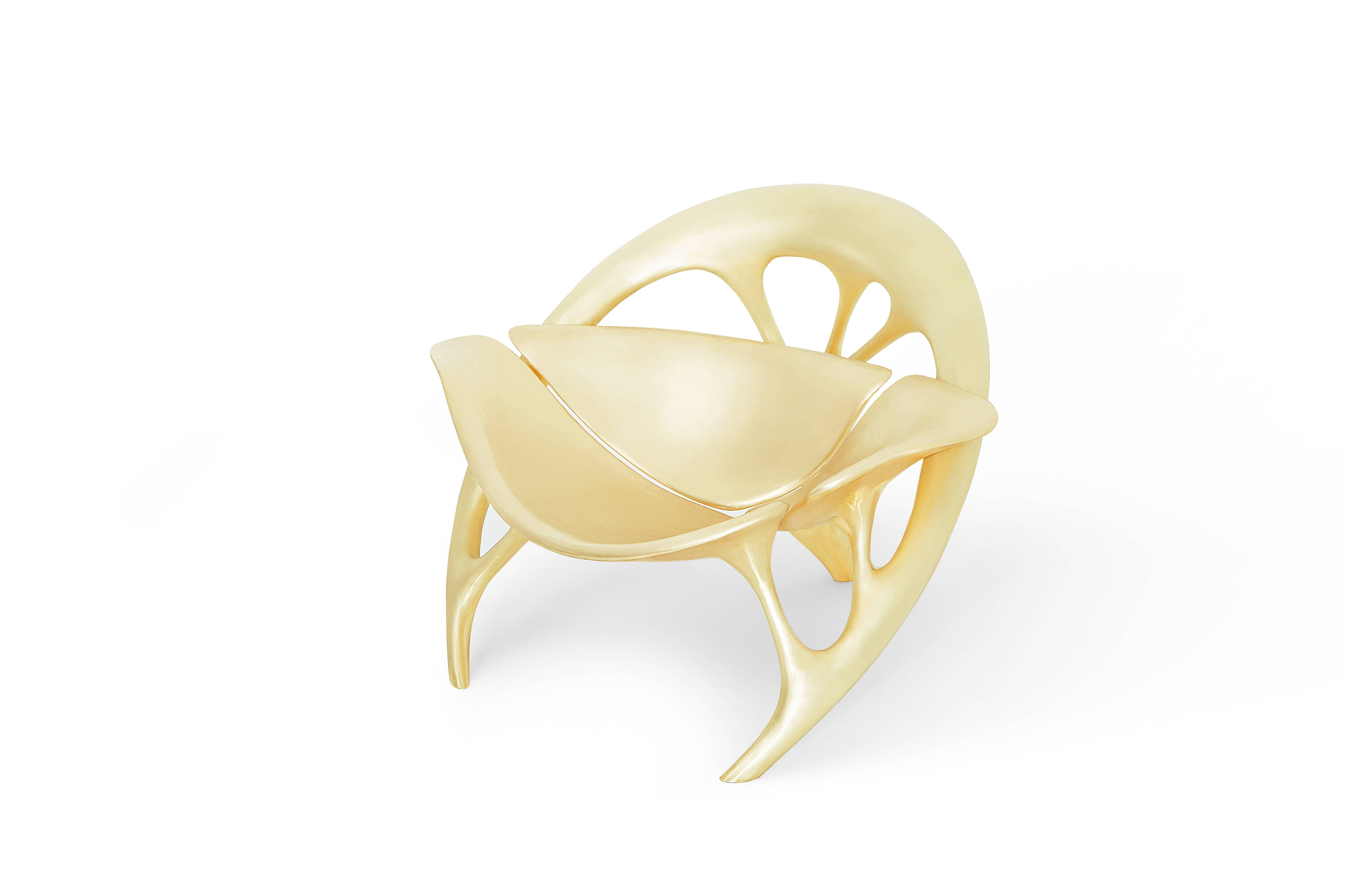 Brushed Lotus Lounge Chair 'Brass' by Zhipeng Tan For Sale