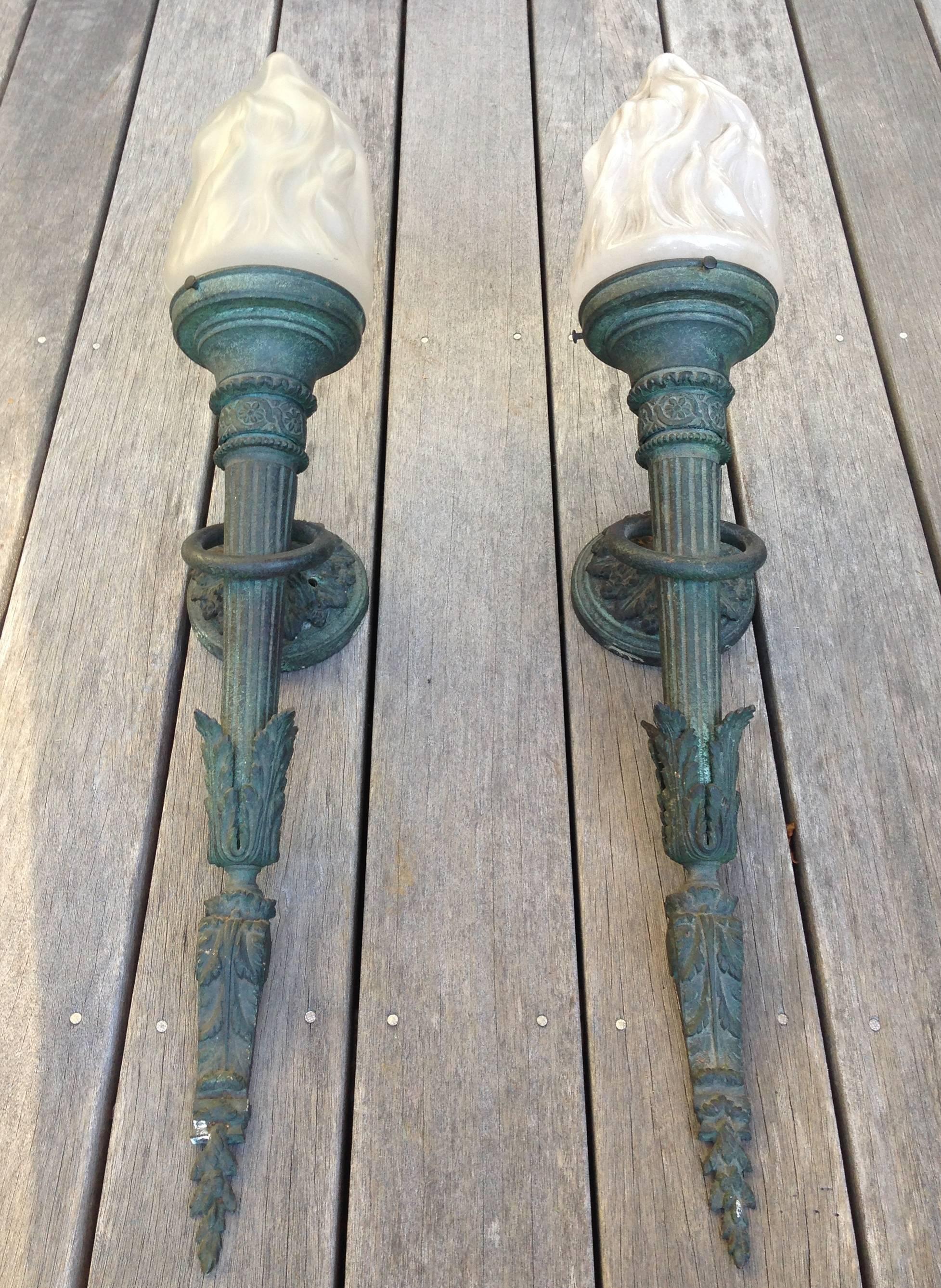 Beaux Arts Pair of Beaux Art Torch Sconces For Sale