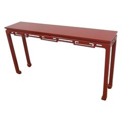 Mid-Century Modern Red Lacquered Asian Style Console