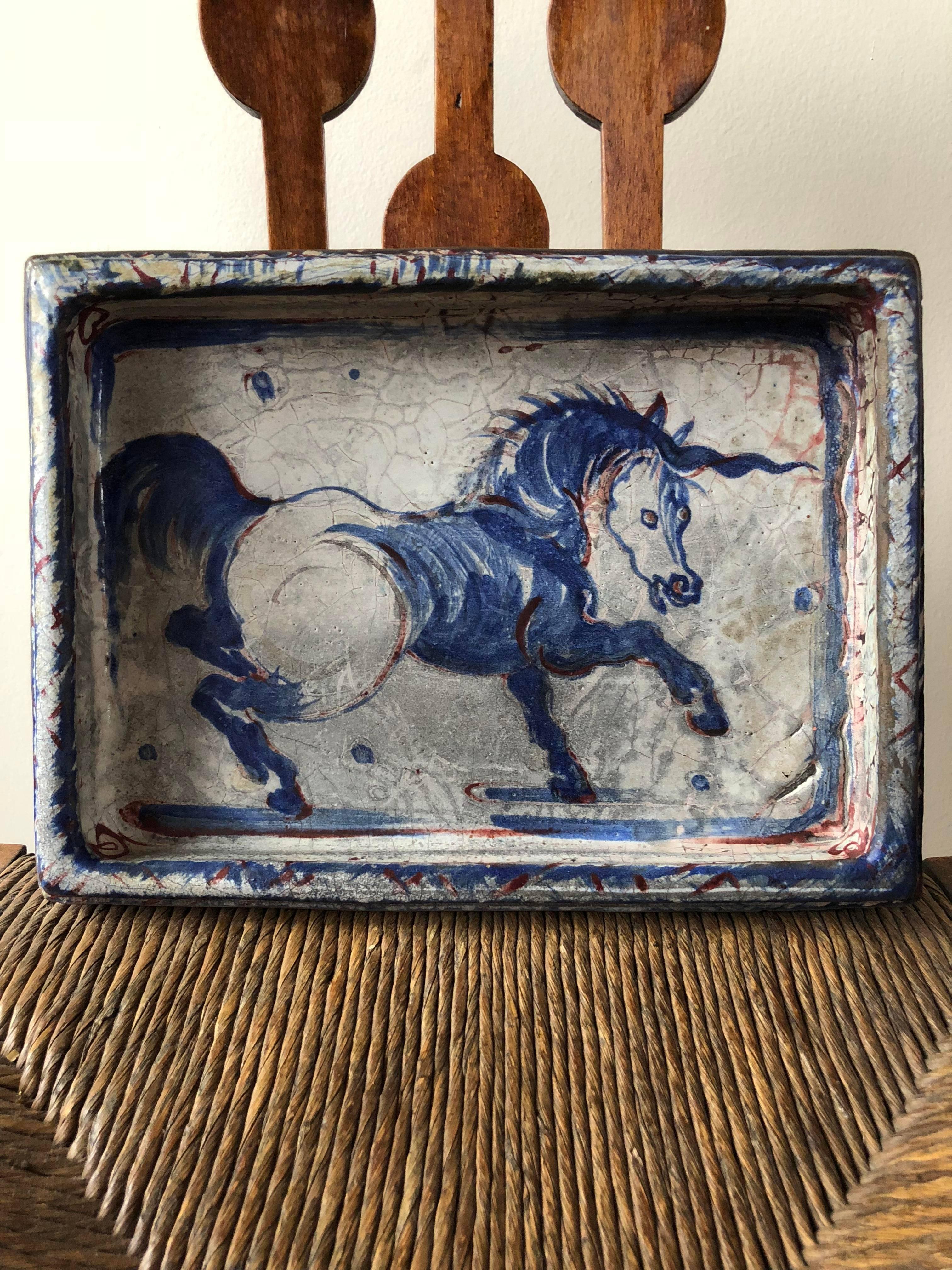 Finnish Continental Stoneware Unicorn Plaque For Sale