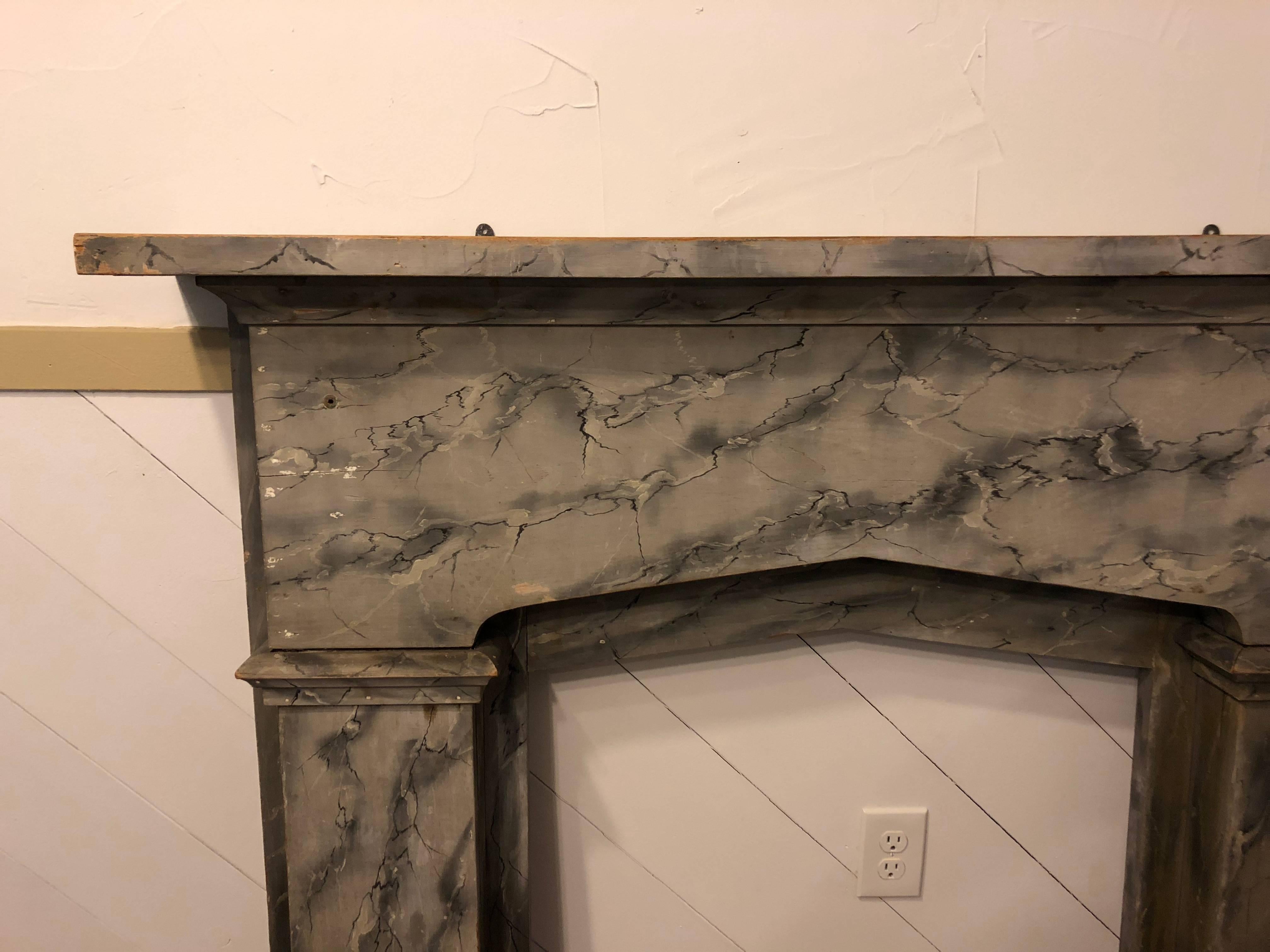 Faux stone/ marble -painted mantle, early 20th century. 