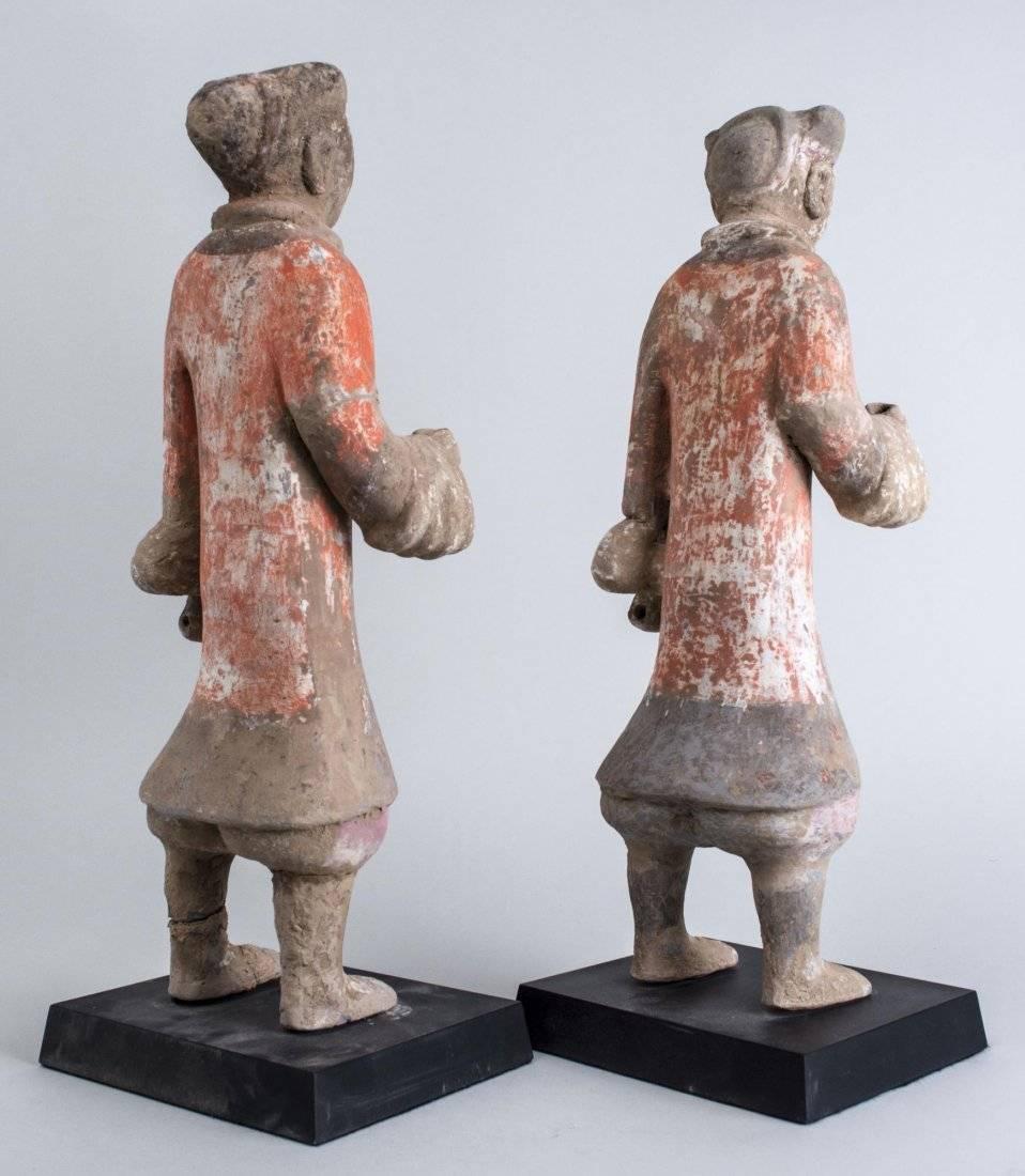 Painted Pair of Chinese Han Dynasty Funerary Figures For Sale