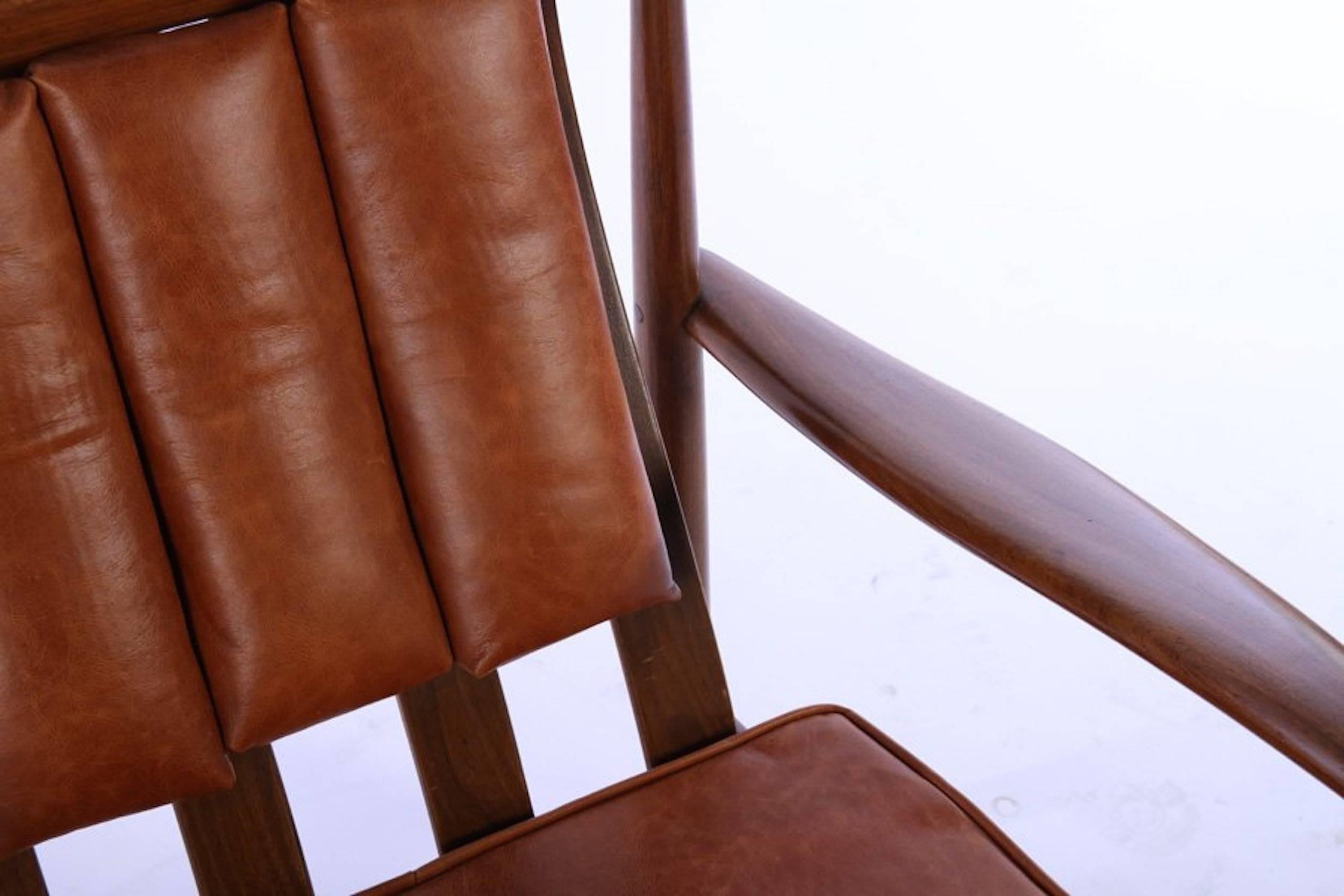 Mid-20th Century Pair of Danish Channeled Leather Lounge Chairs
