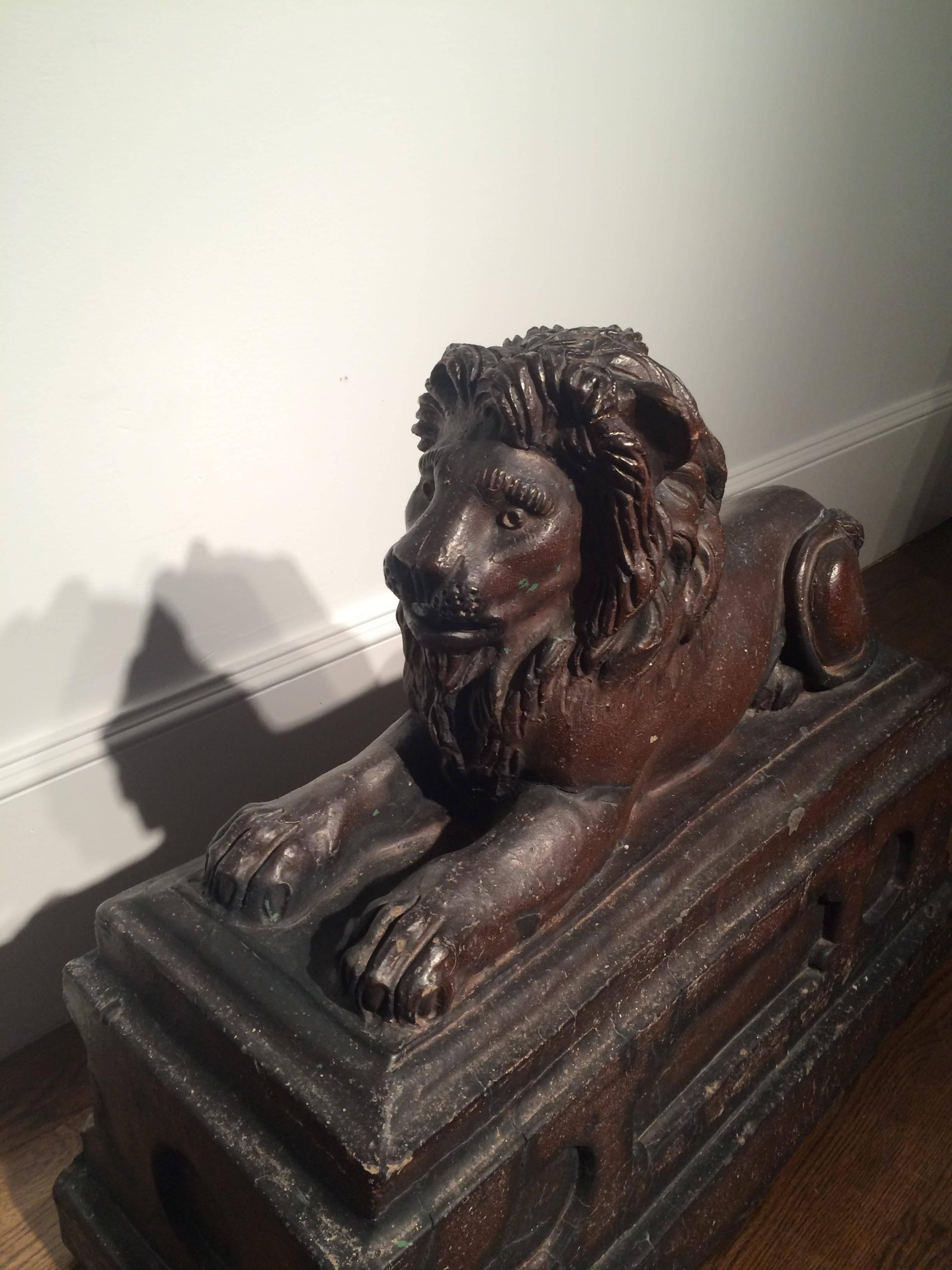 Large 19th Century English Stoneware Recumbent Lion 1