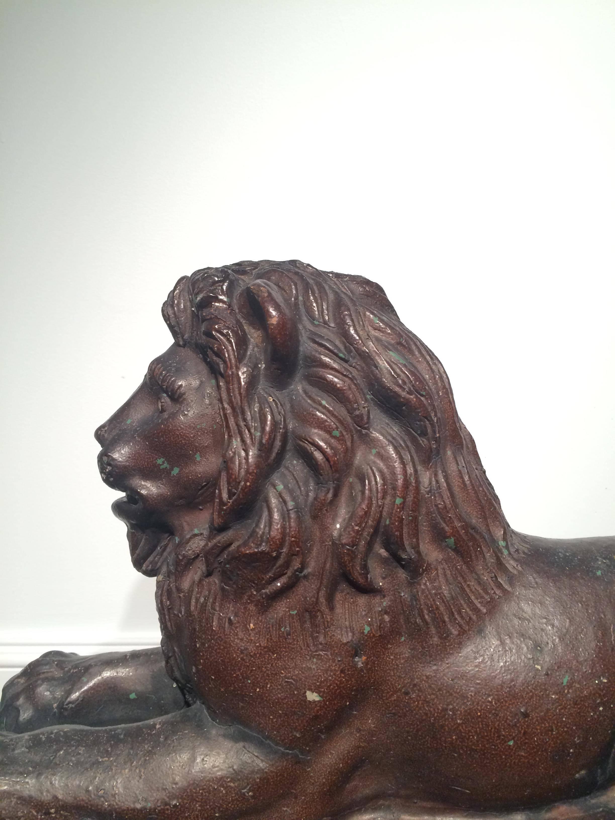 Large 19th Century English Stoneware Recumbent Lion 3