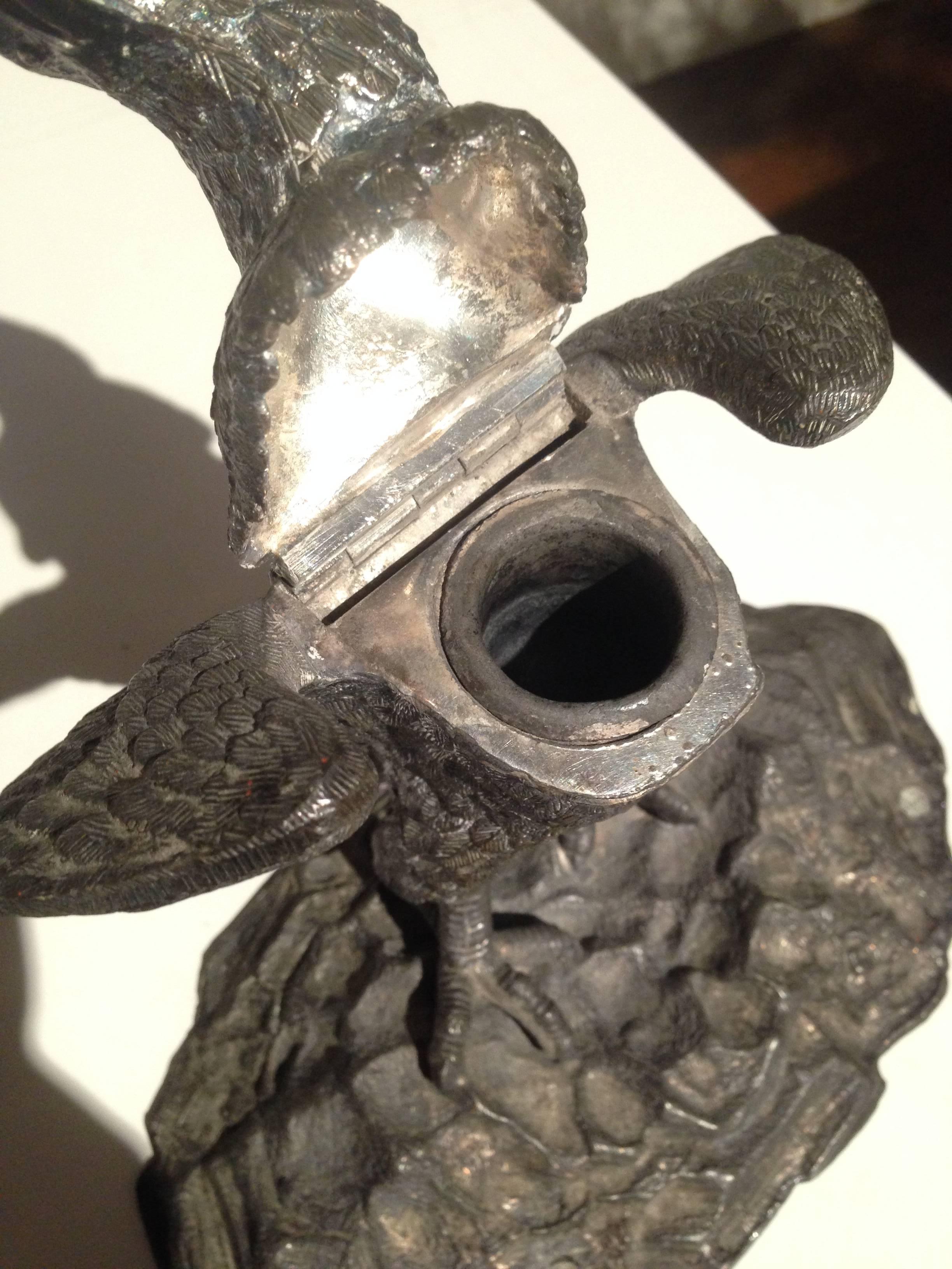 English Late 19th Century Eagle Form Inkwell Sculpture For Sale
