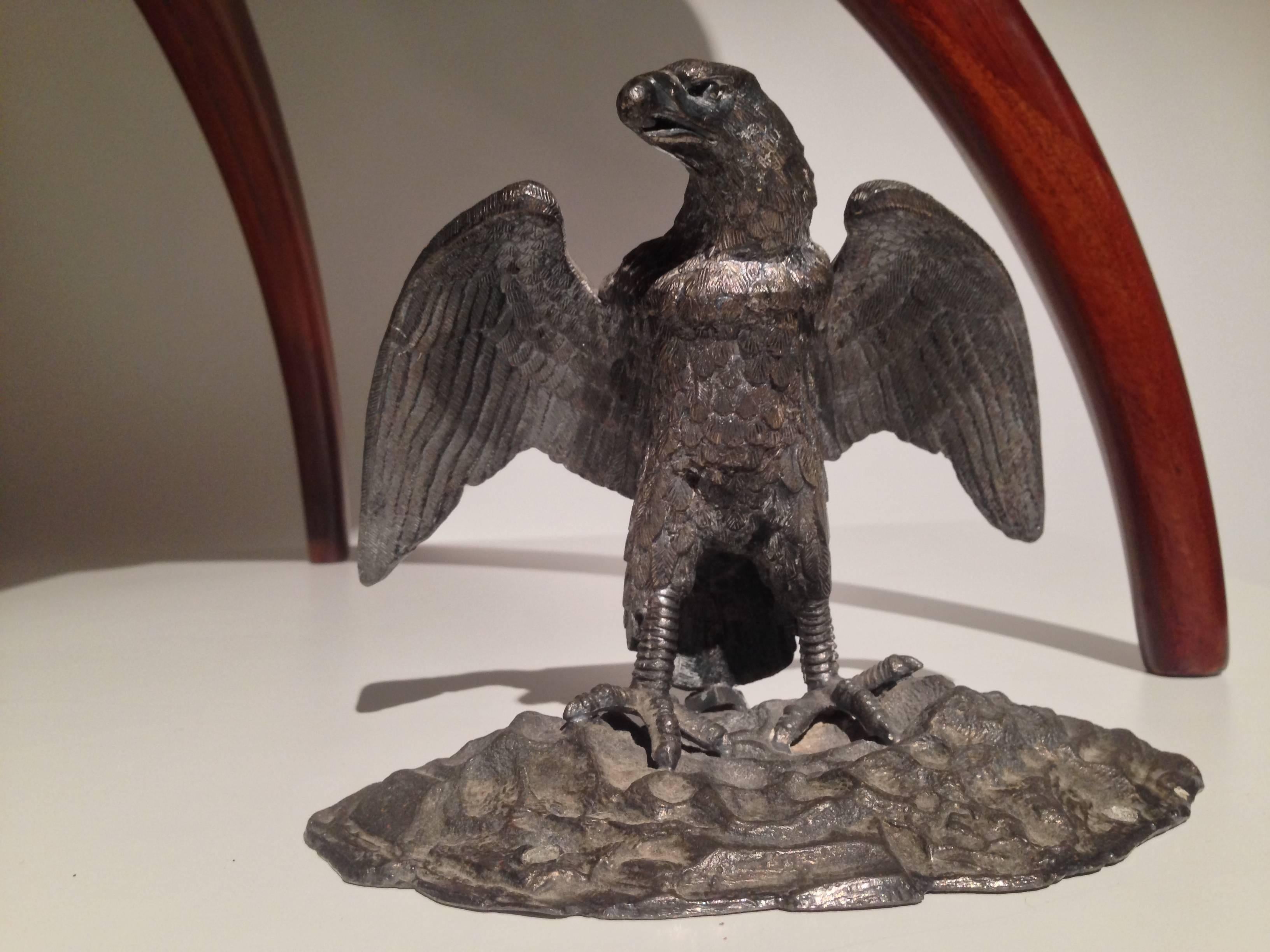 Silver Plate Late 19th Century Eagle Form Inkwell Sculpture For Sale