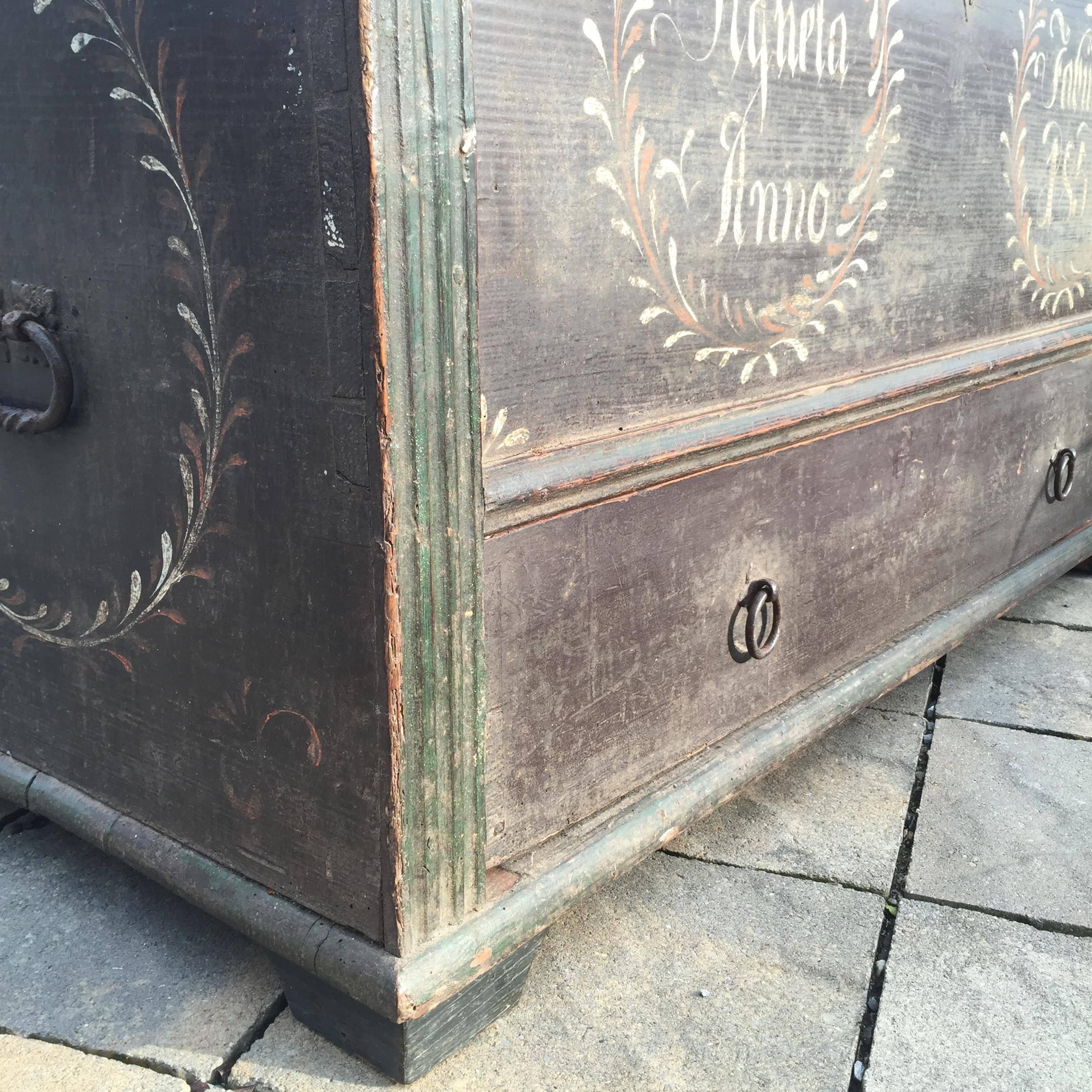 Wood Tall 19th Century Painted Swedish Marriage Chest