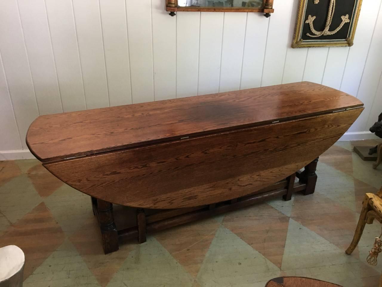 Carved English Oak Large Gate Leg Table