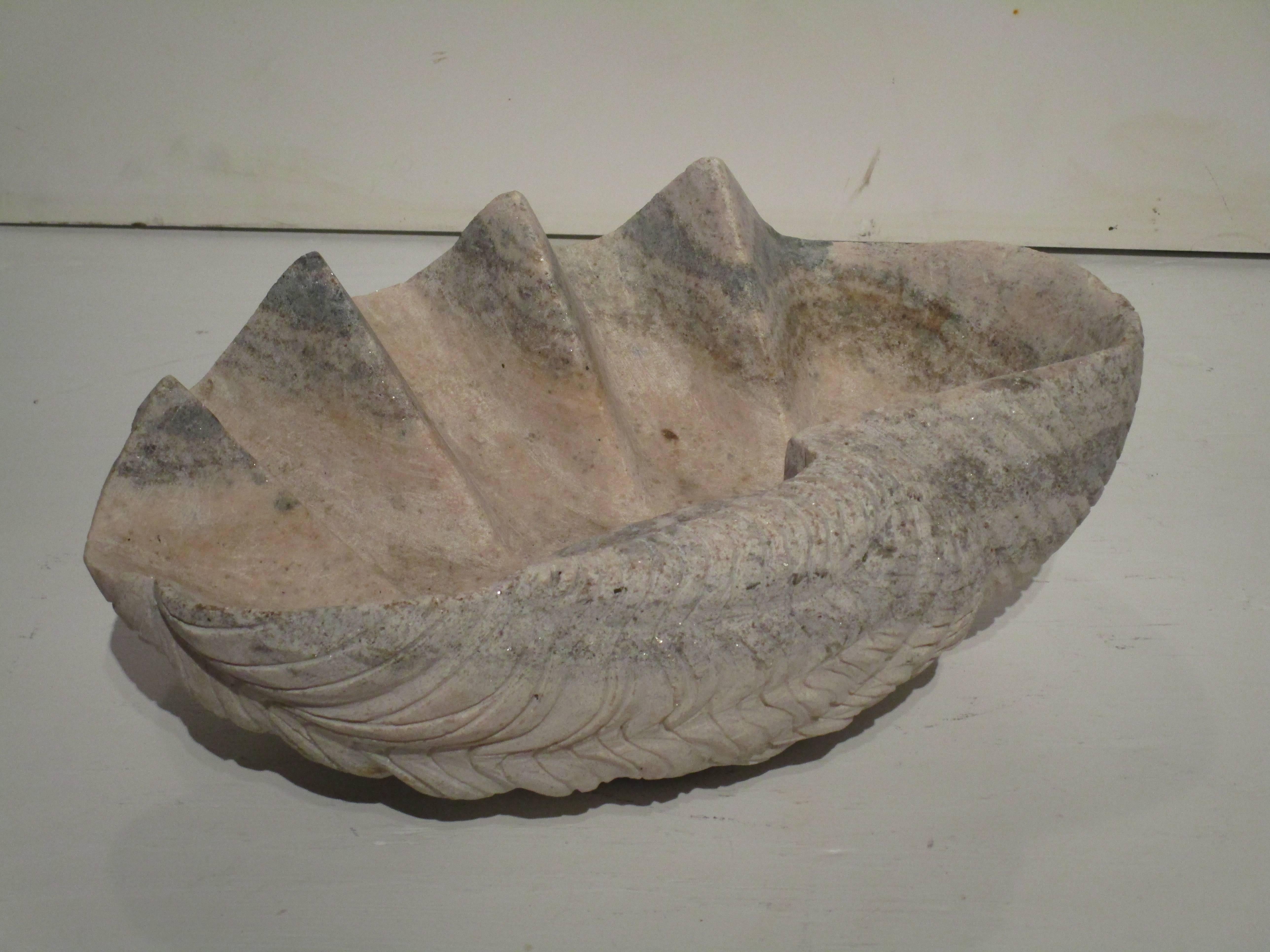American Large Carved Stone Clam Shell Sculpture For Sale