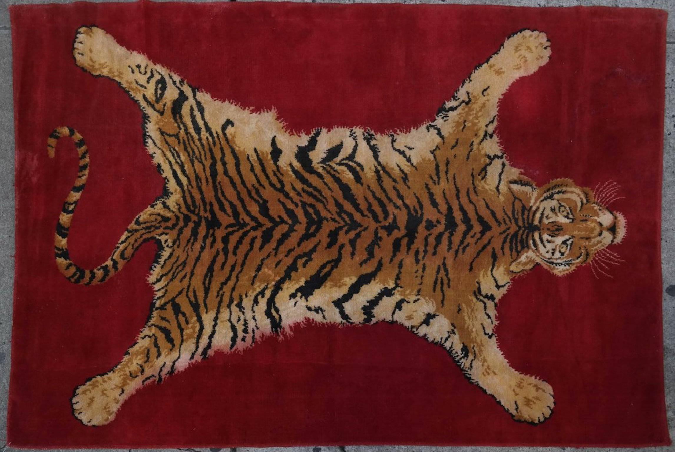 Sprawled tiger rug, Belgium, circa 1970.

Dimensions: 45