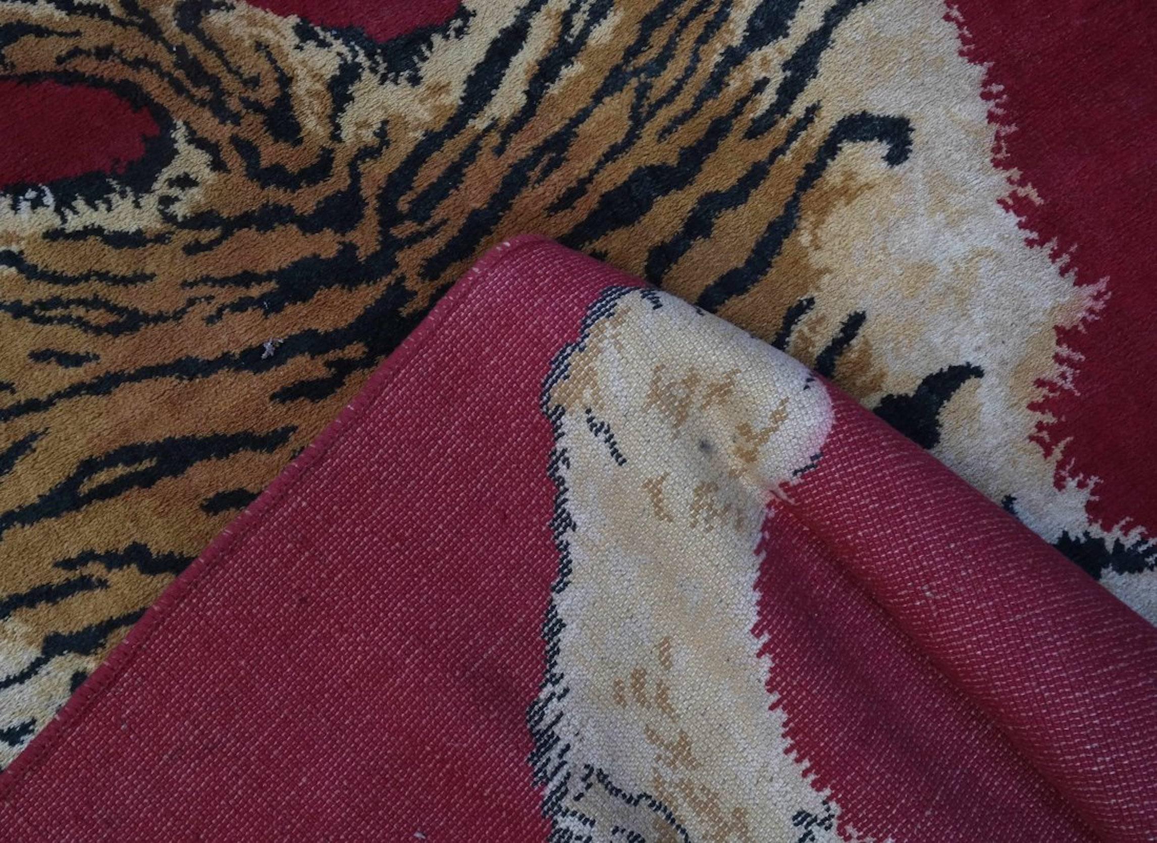 Mid-Century Modern Sprawled Tiger Rug, Belgium, circa 1970