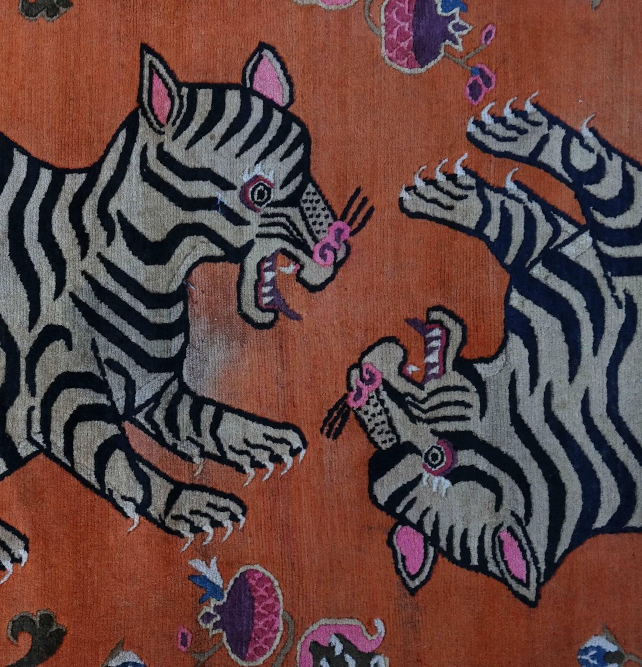 Tibetan Playful Tiger Cub Rug In Good Condition In Southampton, NY