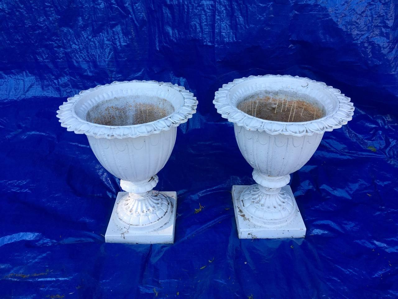 Pair of English Aesthetic Movement Cast Iron Garden Urns, 1880 In Excellent Condition In Southampton, NY