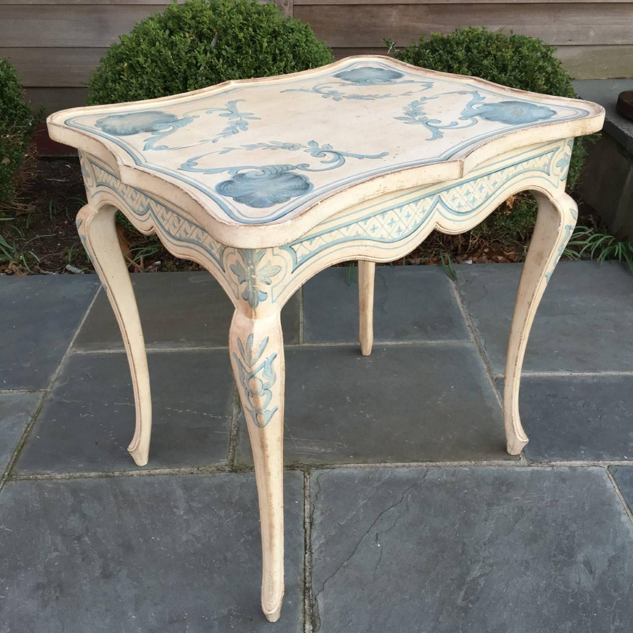 Painted Paint Decorated Louis XV Style Side Table For Sale