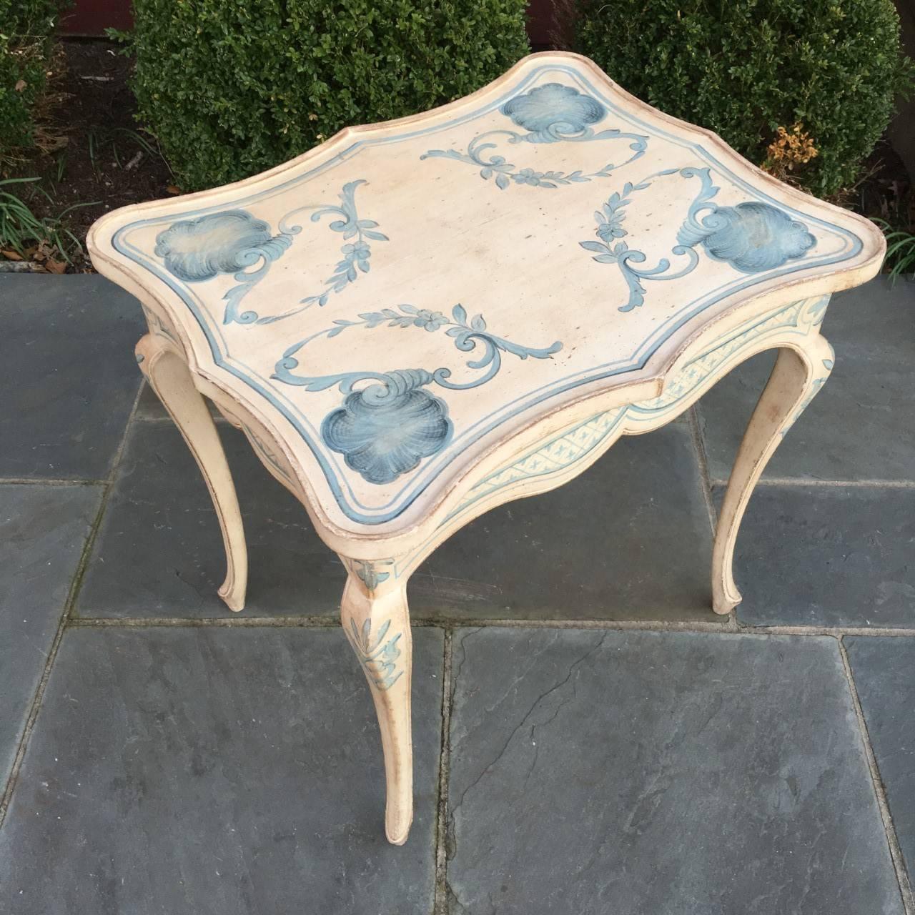 Paint Decorated Louis XV Style Side Table In Excellent Condition For Sale In Southampton, NY