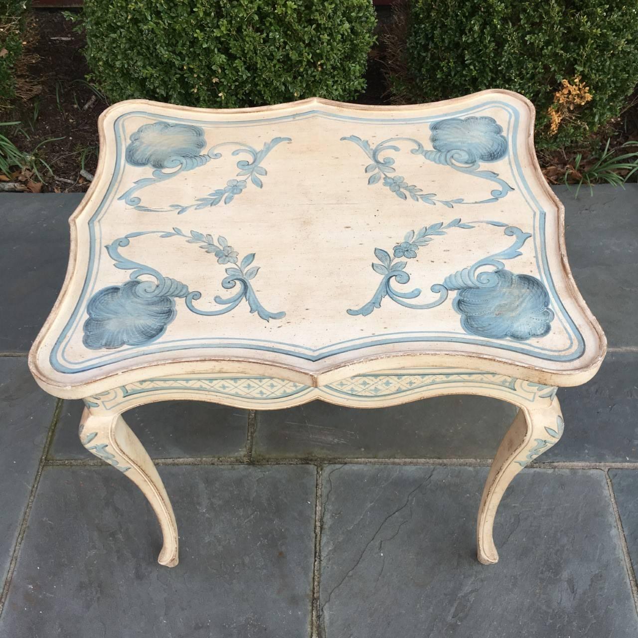 Paint decorated Louis XV French style side table, late 20th century.