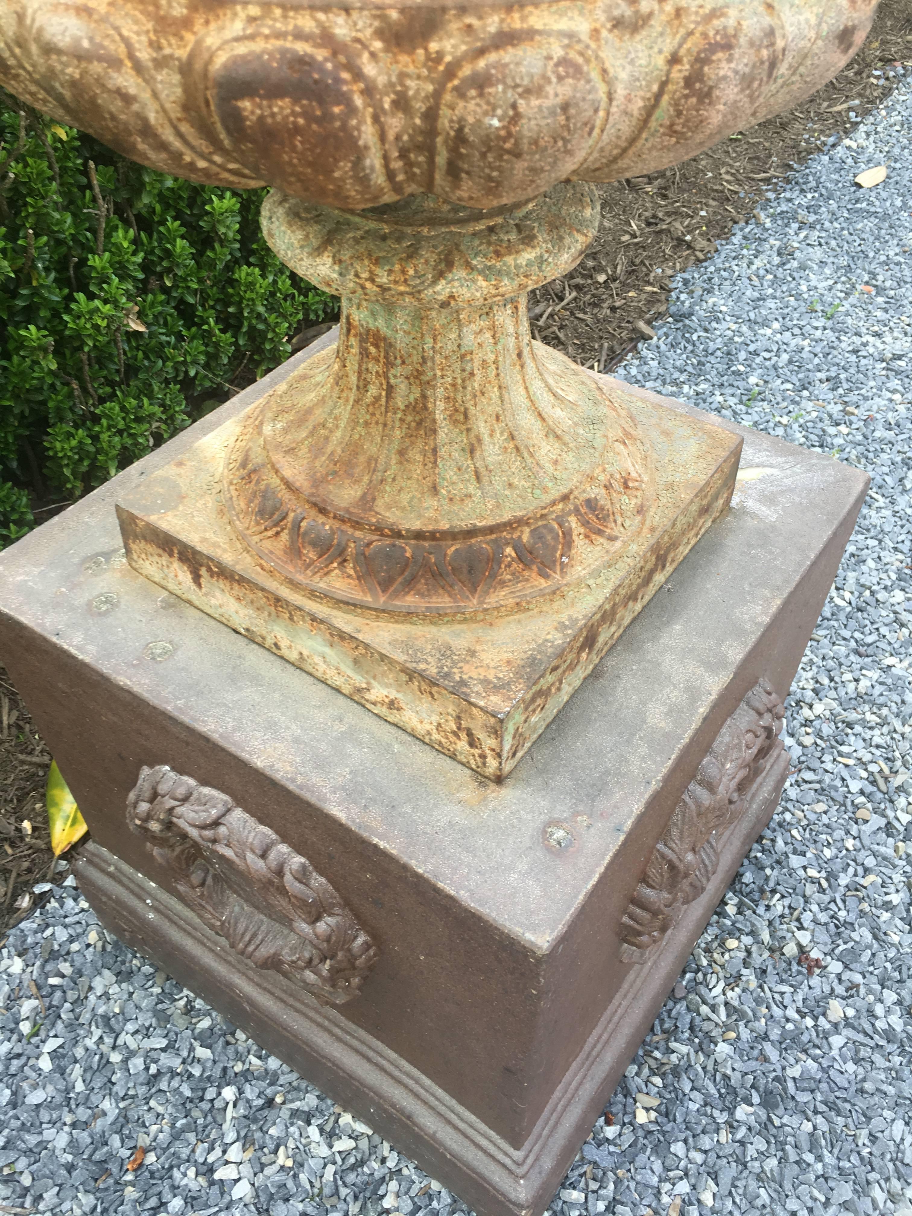 19th Century French Cast Iron Urn on Stoneware Base In Good Condition In Southampton, NY