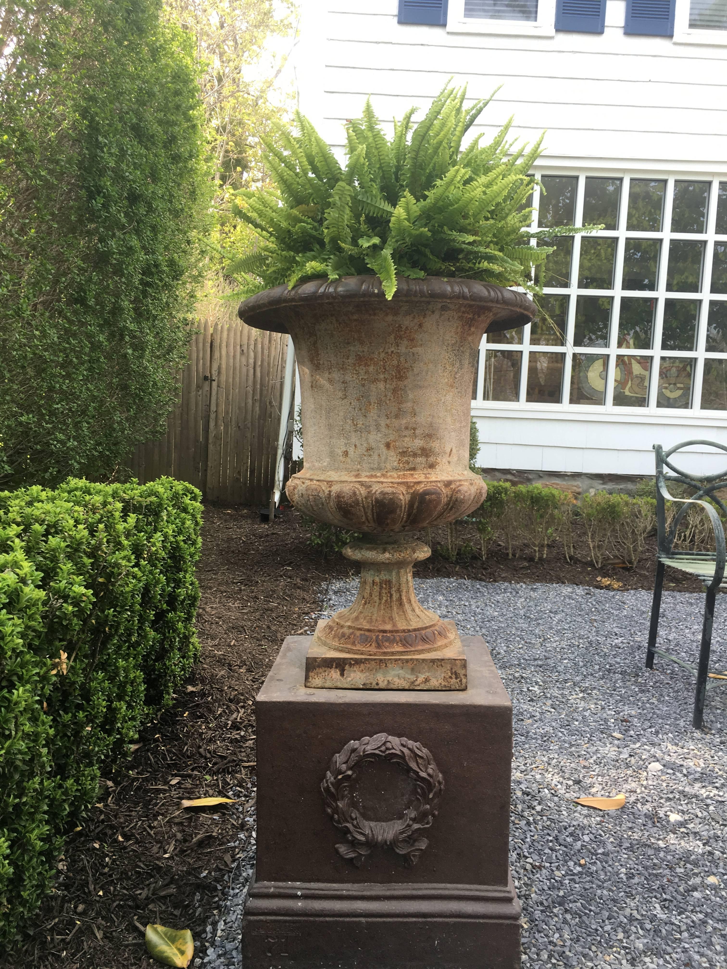 19th Century French Cast Iron Urn on Stoneware Base 2