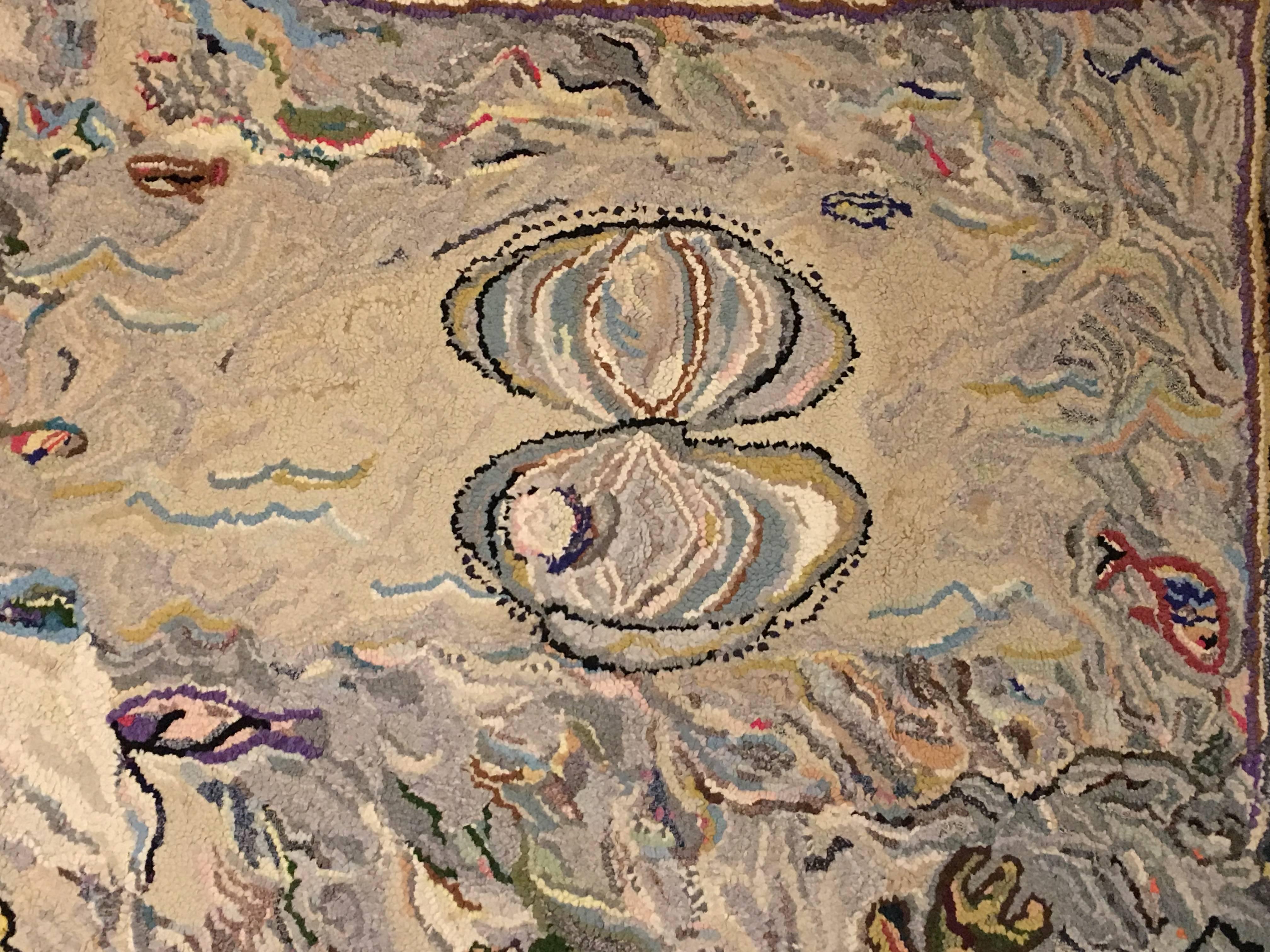 Folk Art Large Surrealist Hooked Rug, Maine