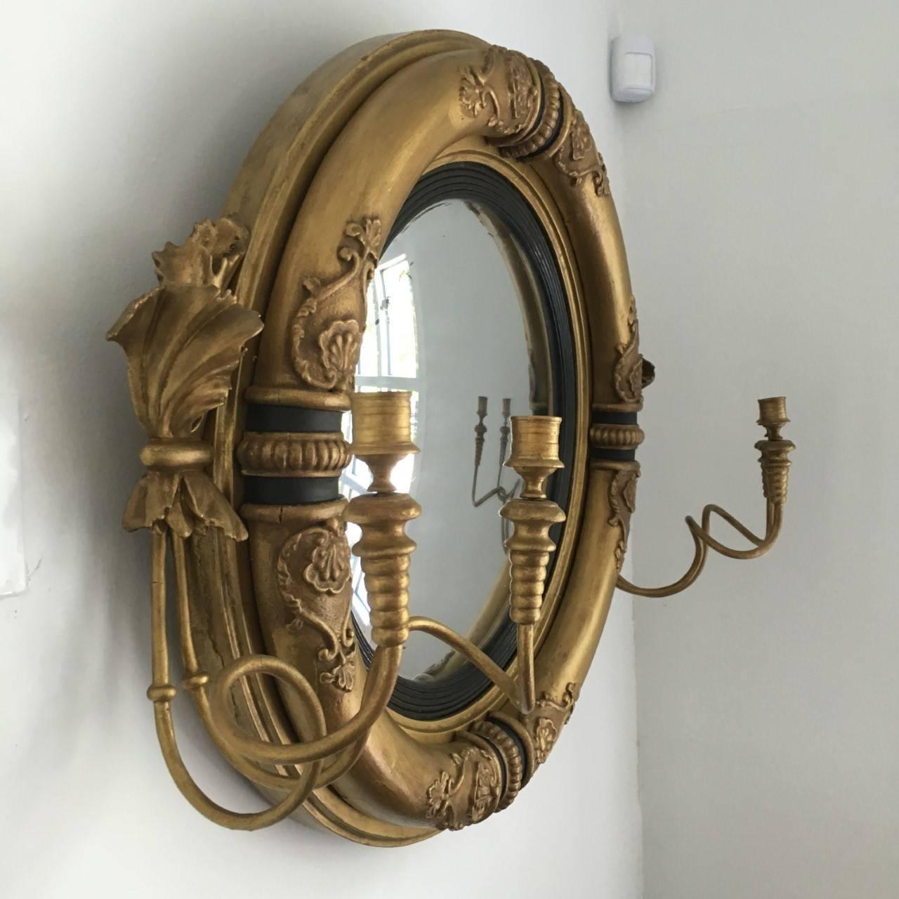 English Regency Period Convex Girandole Mirror For Sale