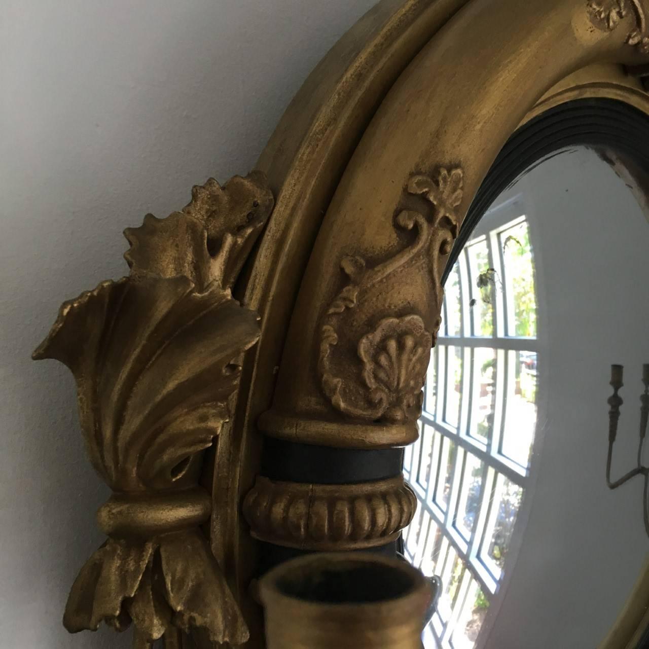 Early 19th Century Regency Period Convex Girandole Mirror For Sale