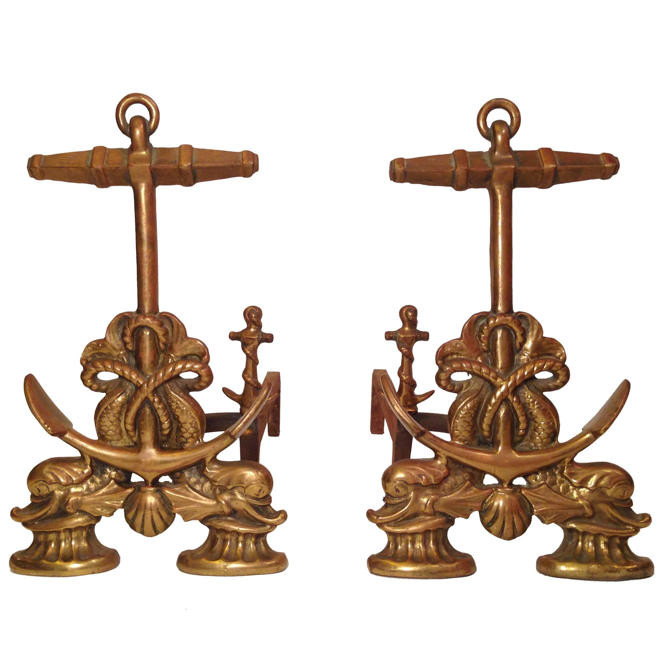 Brass Anchor Andirons For Sale