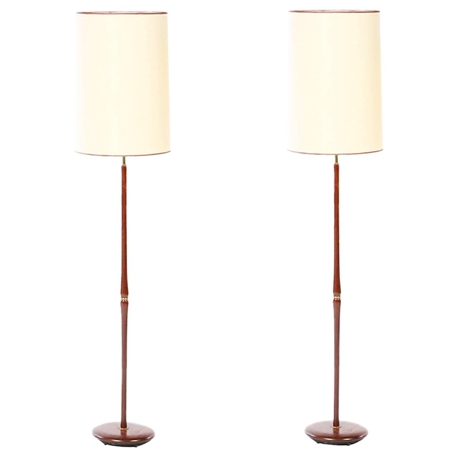 Pair of Swedish Floor Lamps in Mahogany and Brass, 1960