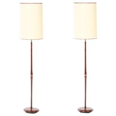 Pair of Swedish Floor Lamps in Mahogany and Brass, 1960