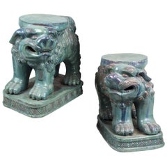 Pair of Opposing Terracotta Lion Form Garden Seats