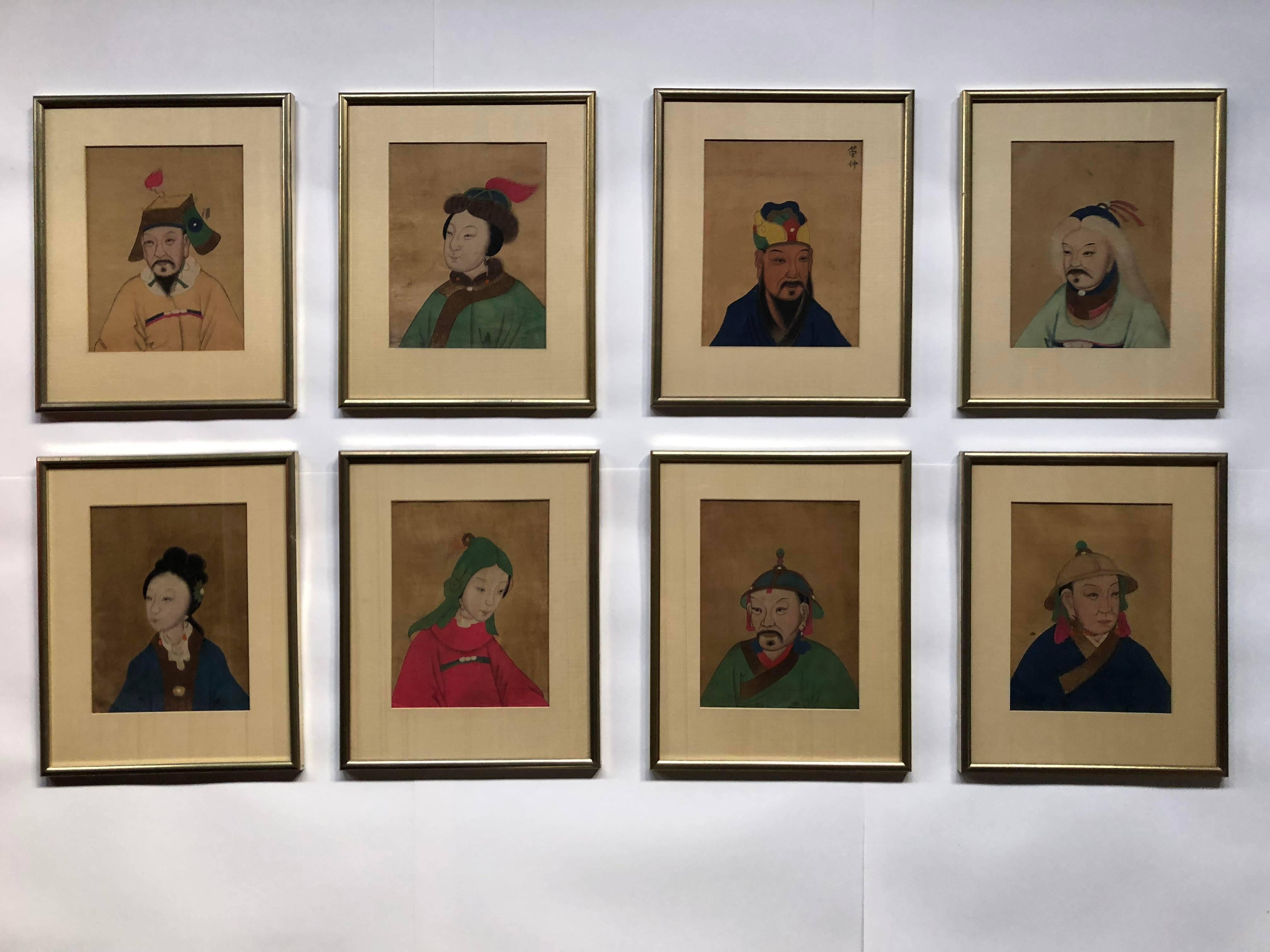 Chinese Export Set of Eight Chinese Ancestral Portraits