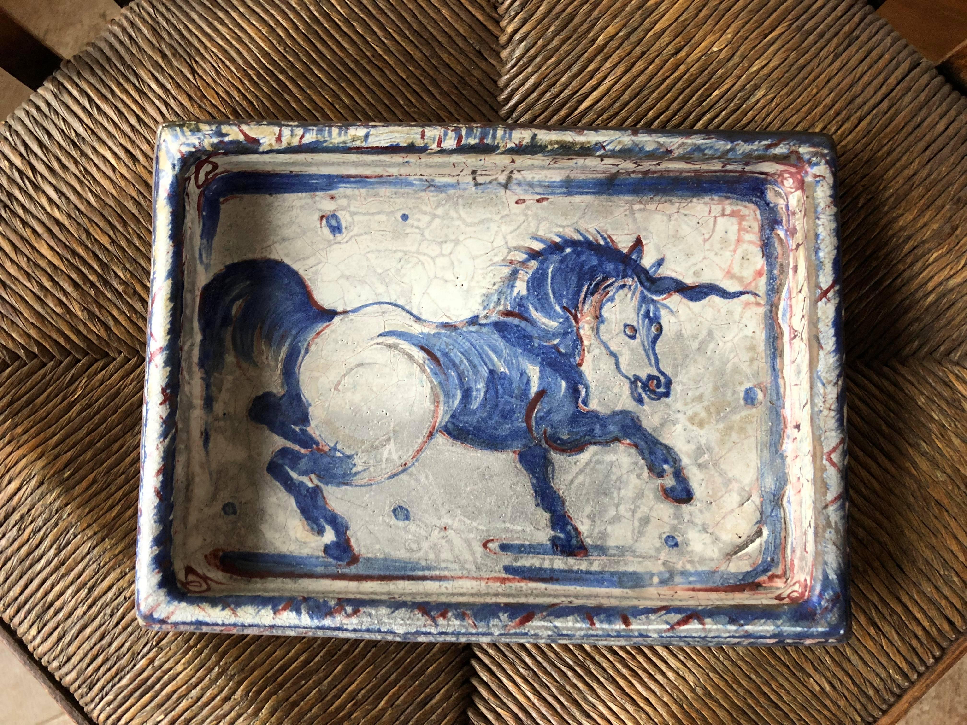 Glazed Continental Stoneware Unicorn Plaque For Sale