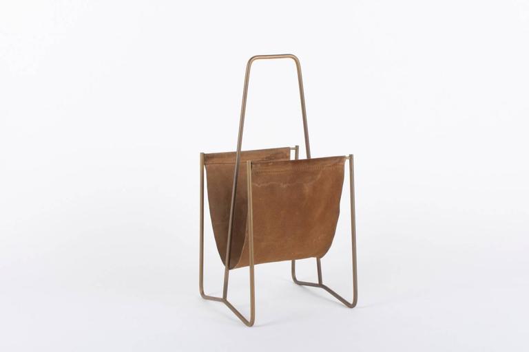 MidCentury Raw Leather Magazine Rack by Carl Auböck at 1stdibs