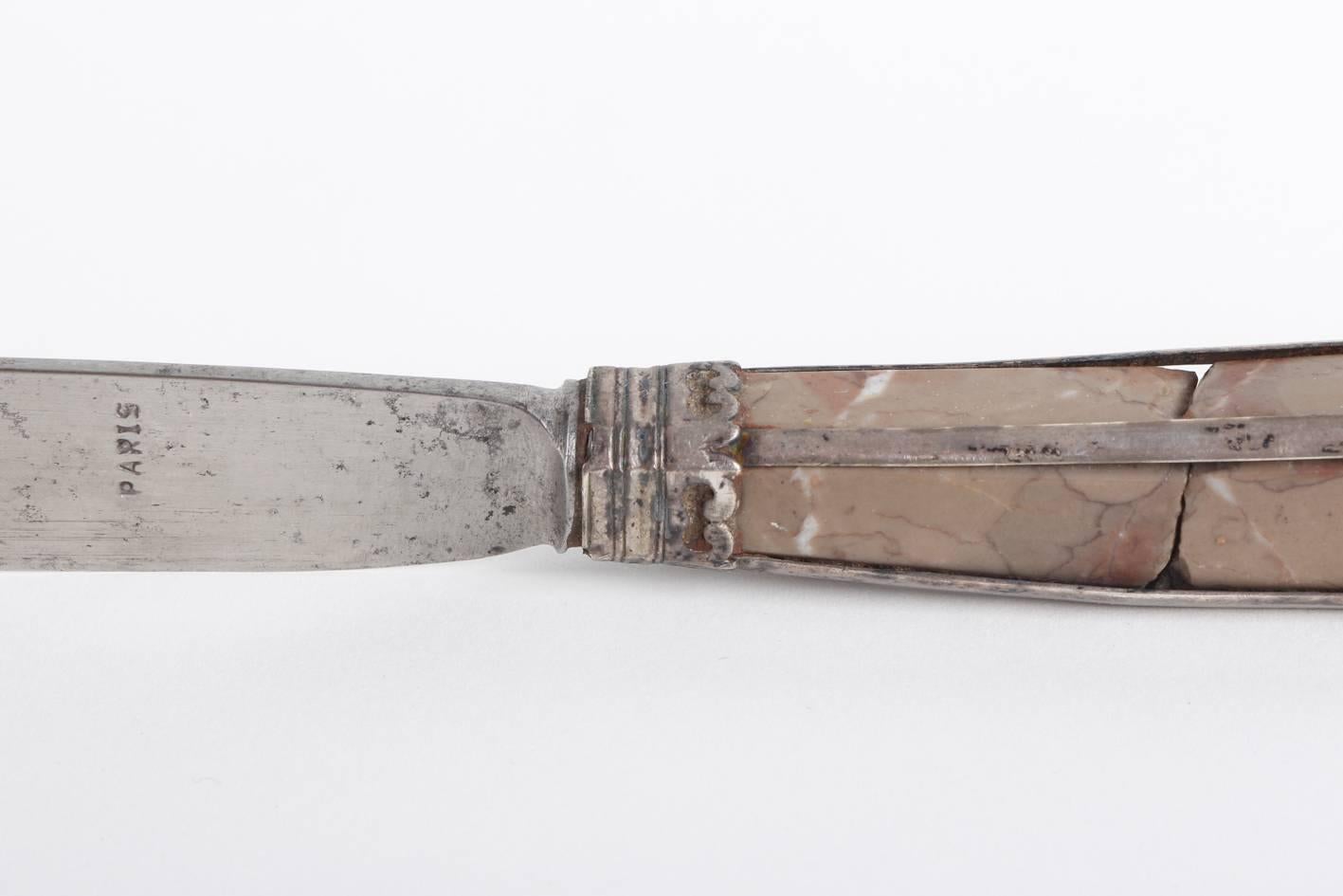 Early 18th Century French Stone, Steal and Silver Cutlery For Sale 2