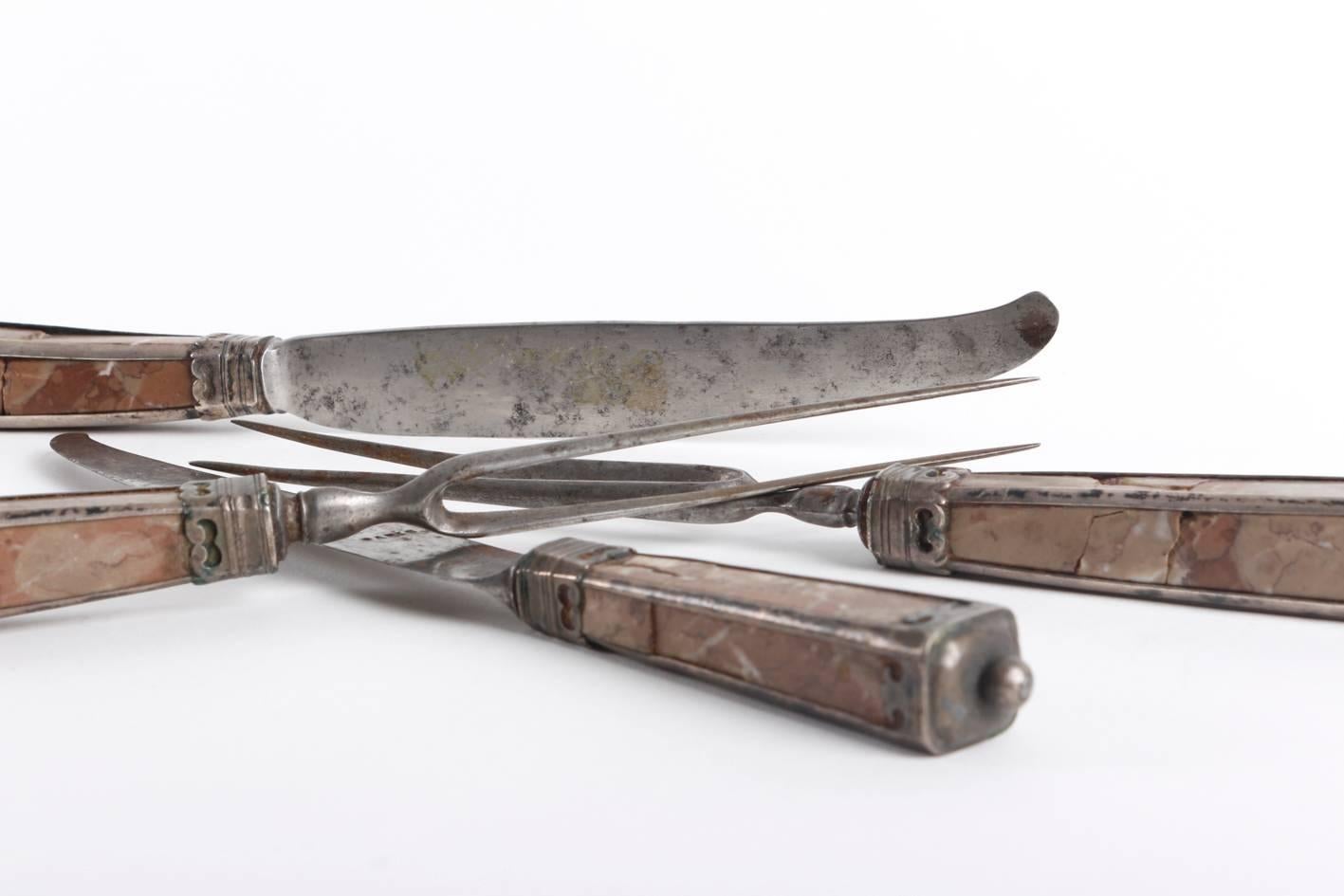 Early 18th Century French Stone, Steal and Silver Cutlery For Sale 5