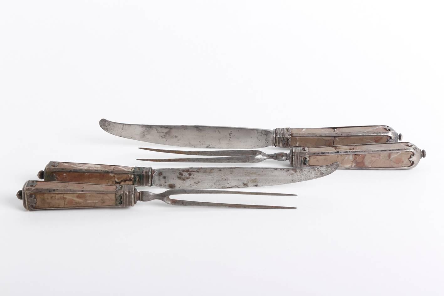 Early 18th Century French Stone, Steal and Silver Cutlery For Sale 4