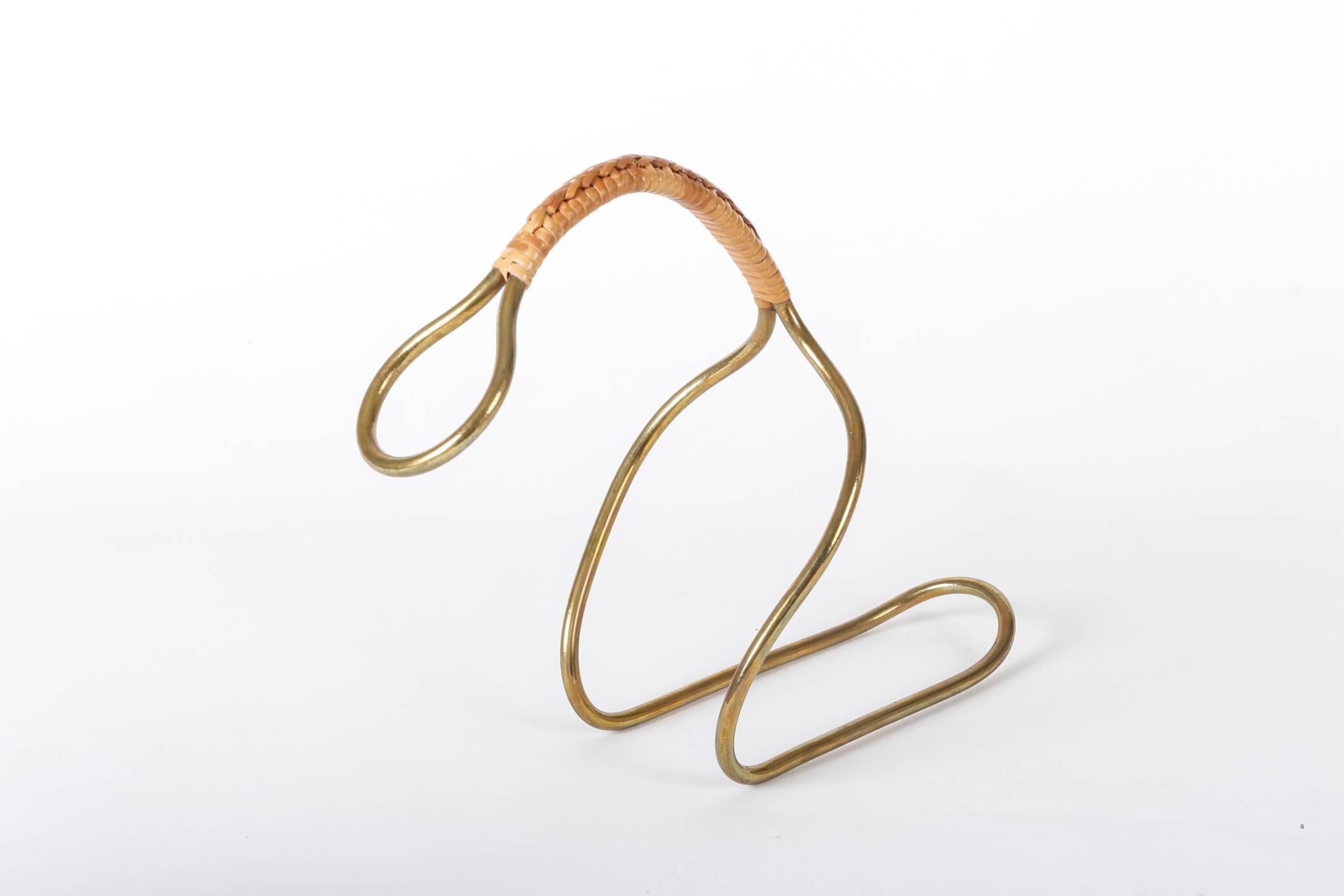 Carl Auböck Mid-Century Bamboo and Brass Wine Bottle Holder 1