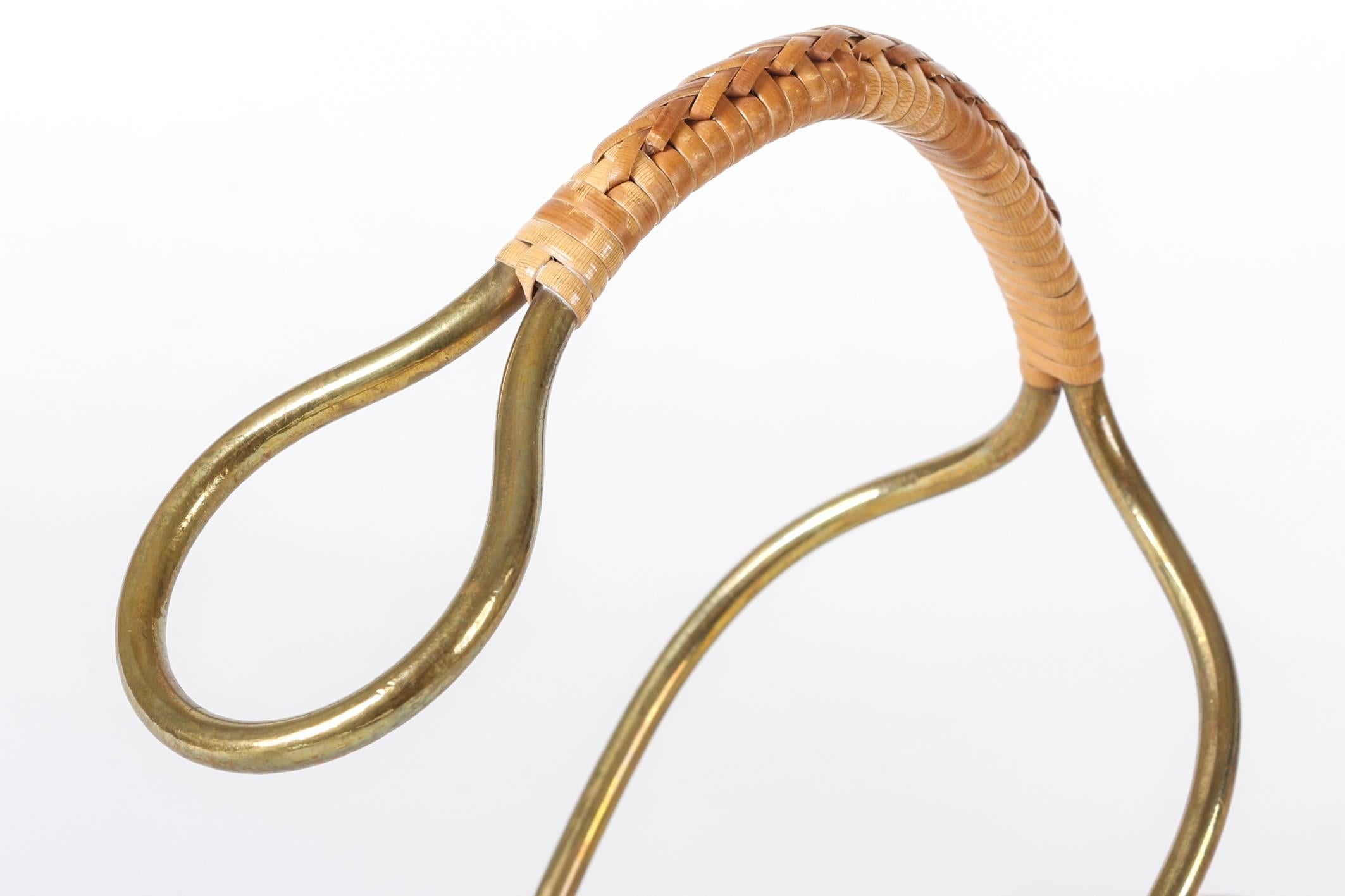 Austrian Carl Auböck Mid-Century Bamboo and Brass Wine Bottle Holder