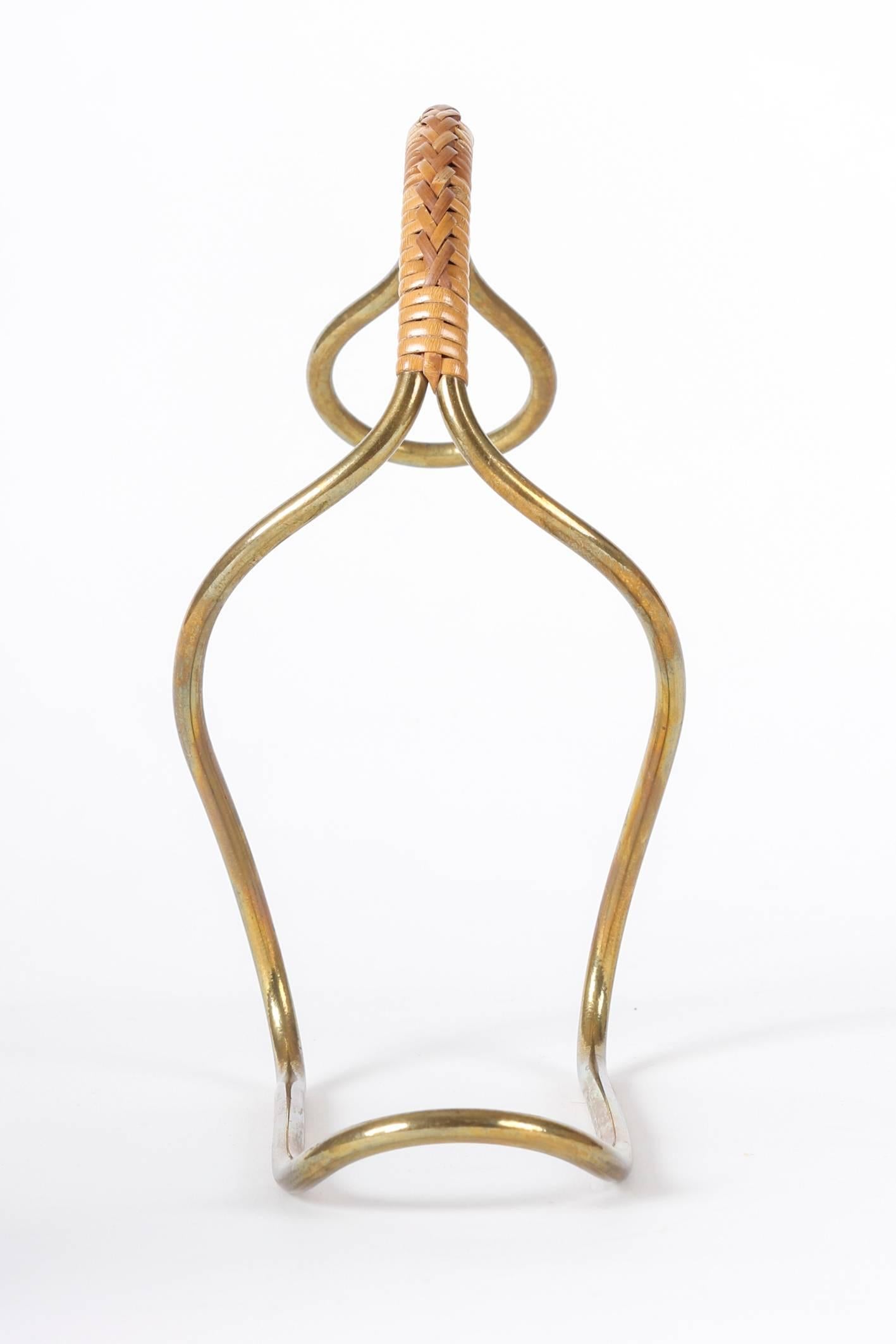 Carl Auböck Mid-Century Bamboo and Brass Wine Bottle Holder In Excellent Condition In Vienna, Vienna