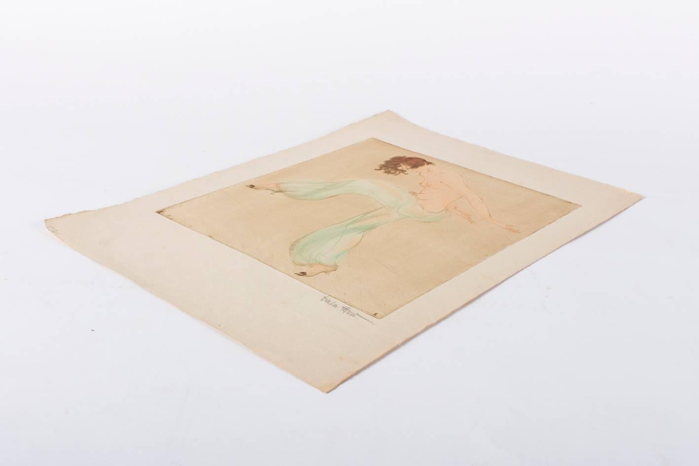 Early 20th Century Etching by Vala Moro, Vienna Depicting an Art Deco Dancing Nude For Sale